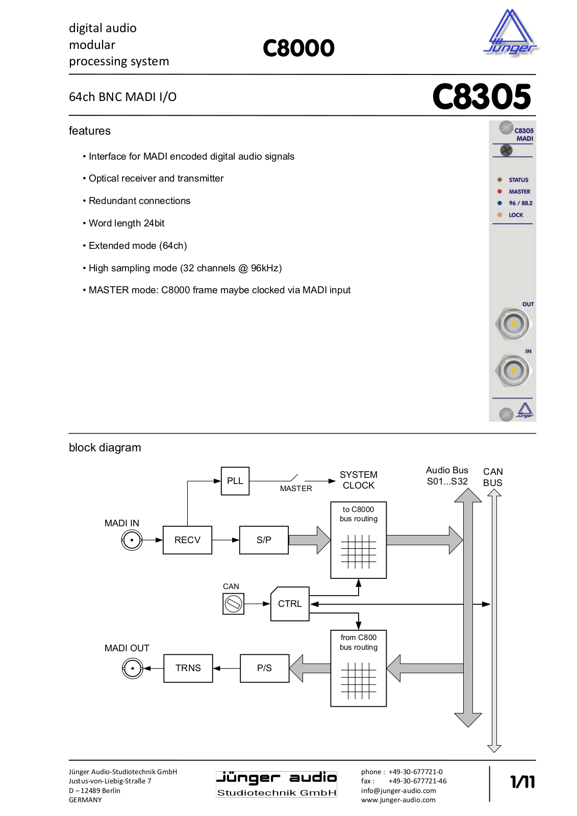 Junger Audio C8305 User Manual