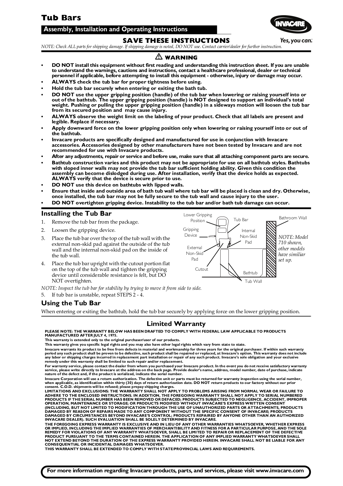 Invacare Hot Tub User Manual