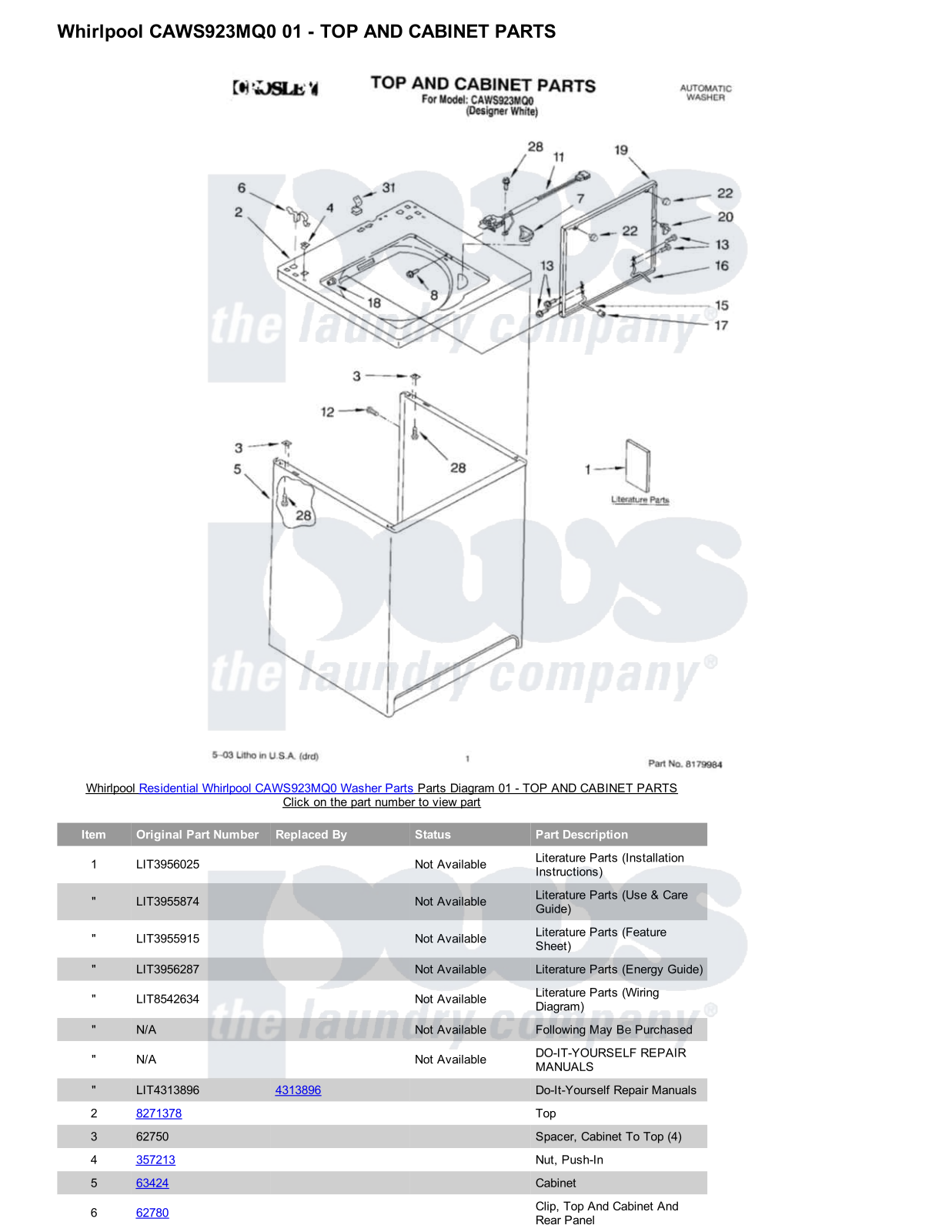 Whirlpool CAWS923MQ0 Parts Diagram