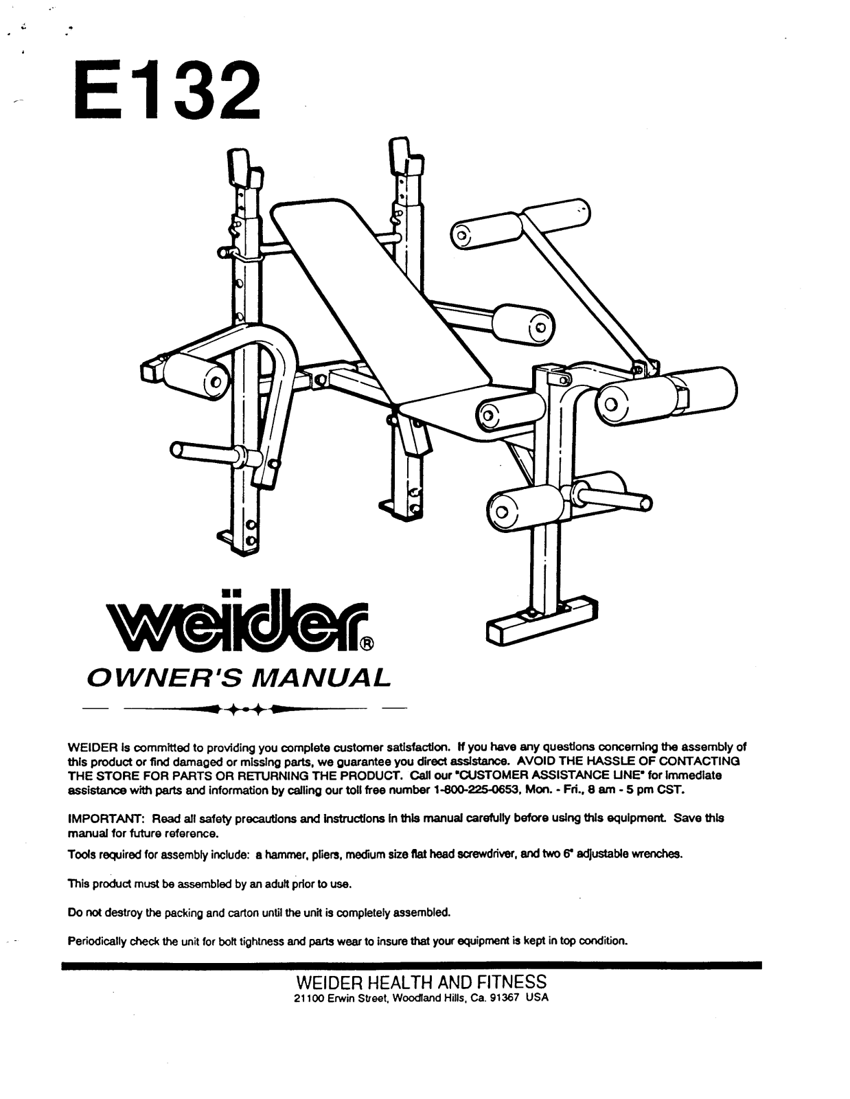 Weider E132 Owner's Manual