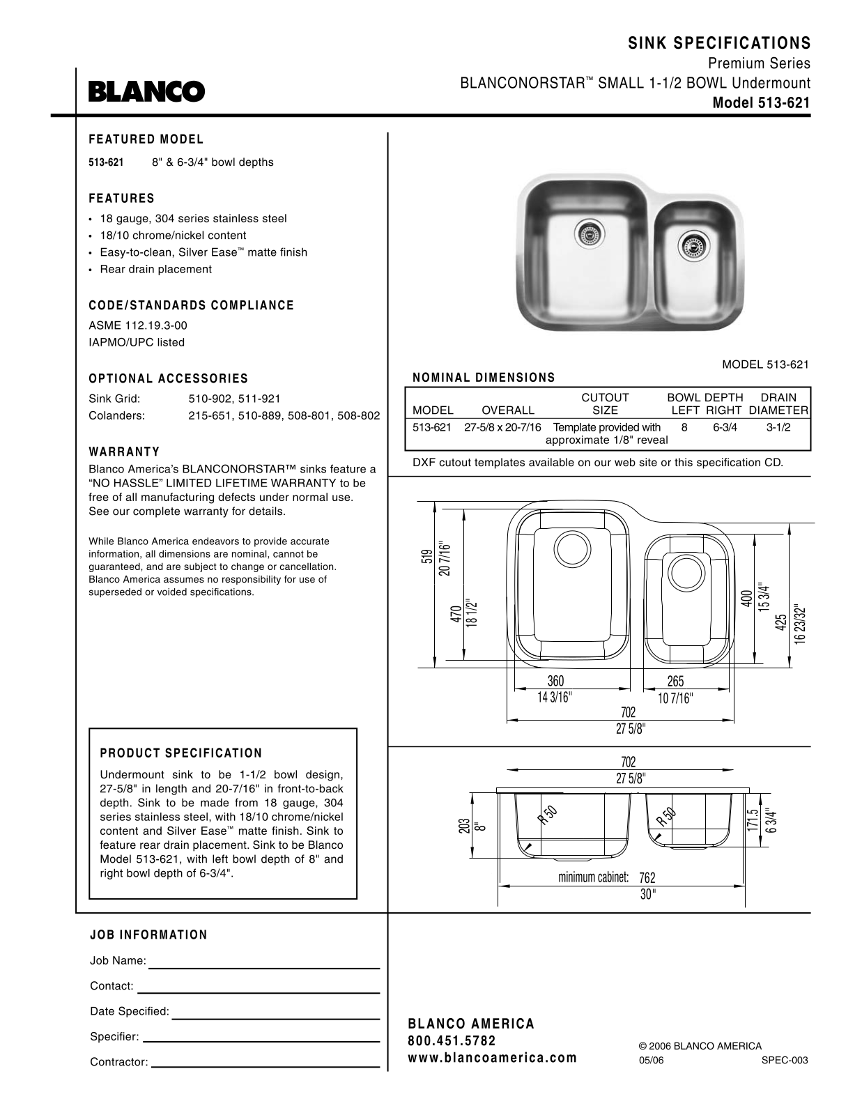 Blanco 513-621 User Manual