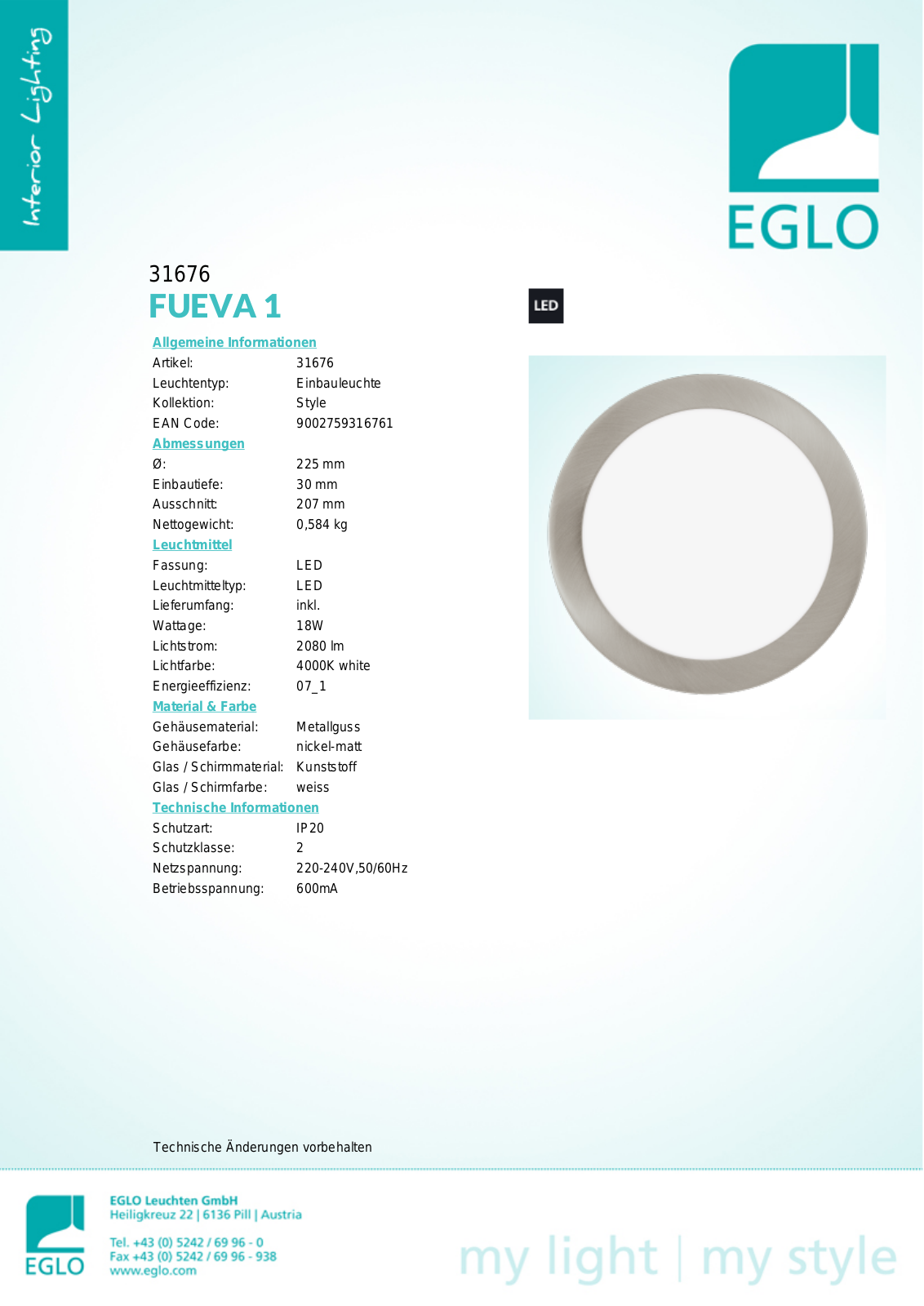 Eglo 31676 Service Manual