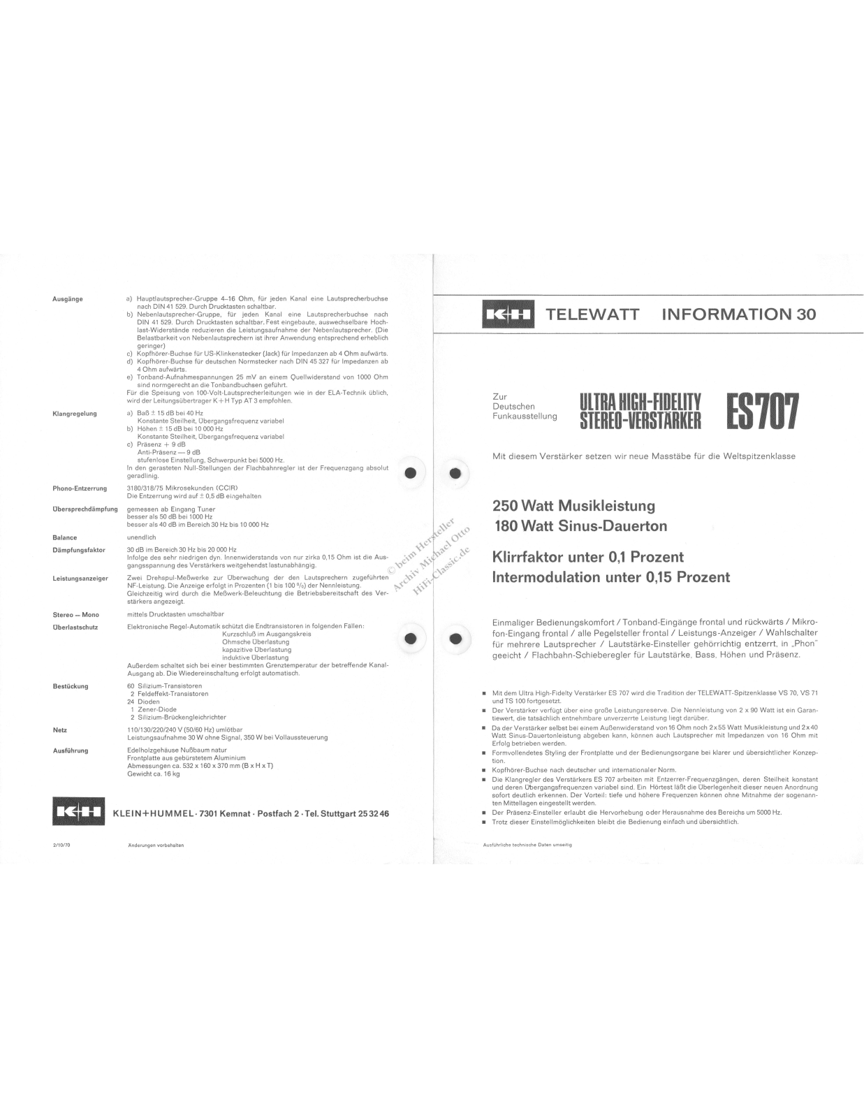 KLEIN + HUMMEL ES 707 datasheet - ManualMachine.com