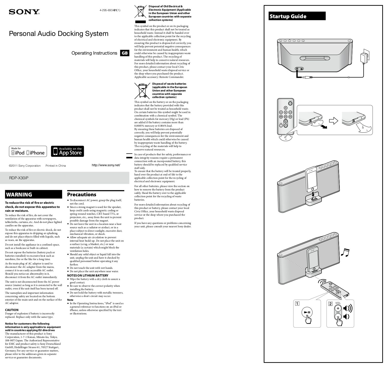 Sony RDP-X30IP Operating Instructions