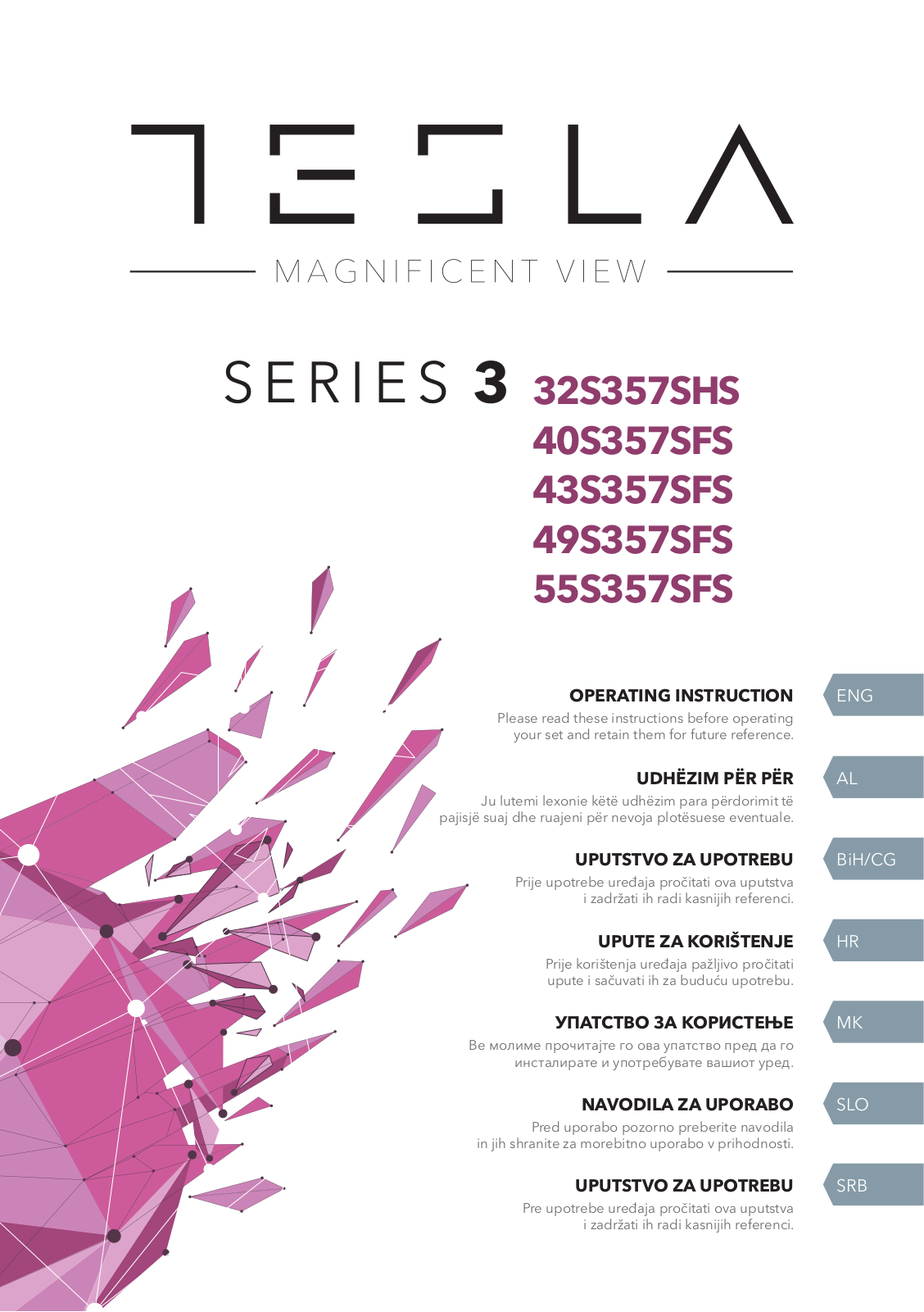 Tesla 32S357SHS, 3 Series, 49S357SFS, 40S357SFS, 43S357SFS Operating Instruction