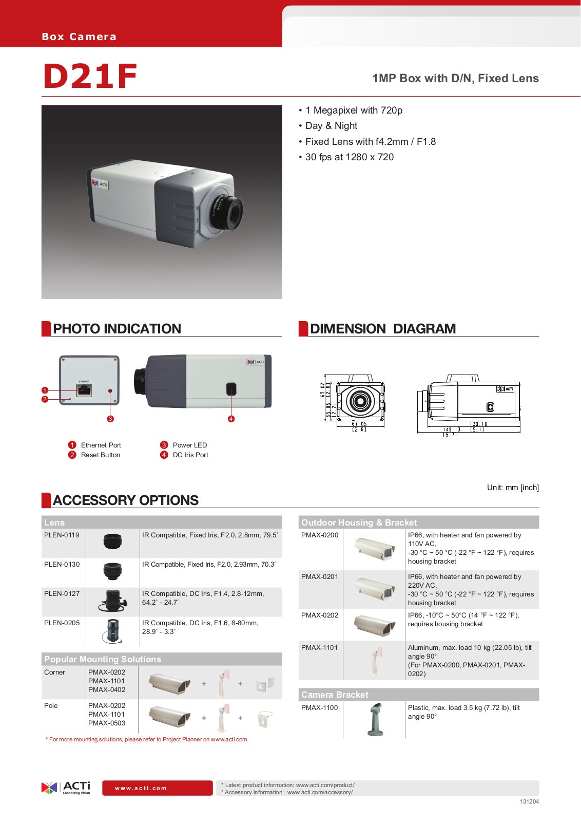 ACTi D21F Specsheet