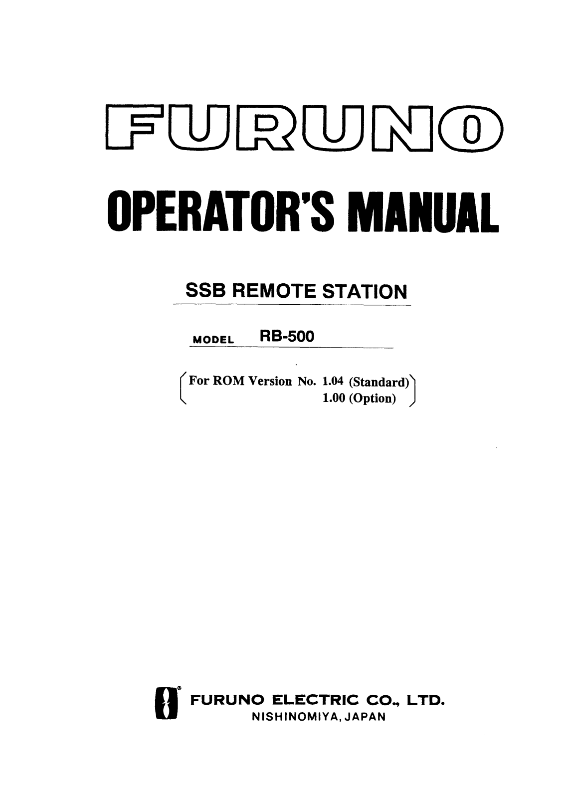 Furuno RB-500 OPERATORS MANUAL