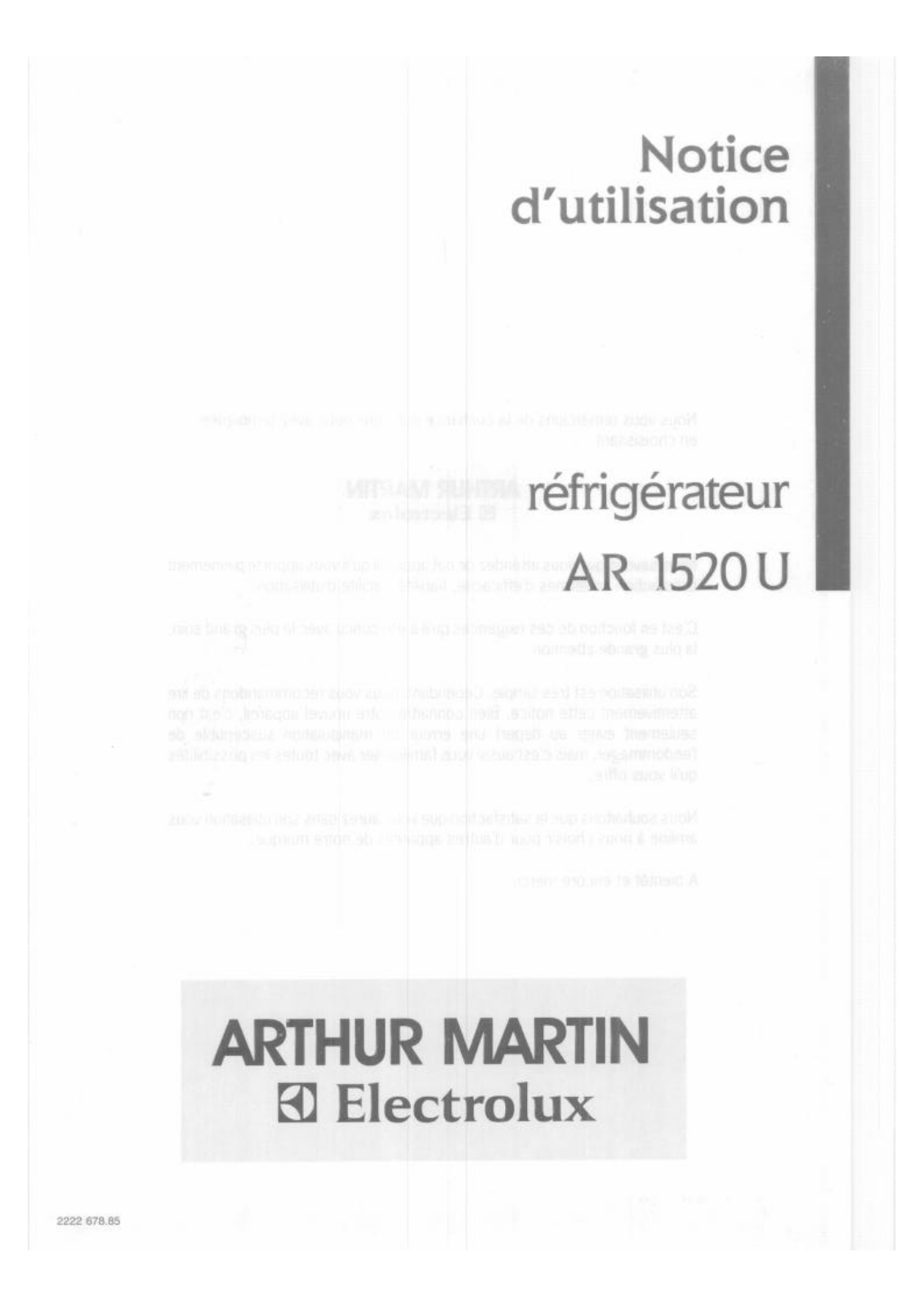 Arthur martin AR1520U User Manual