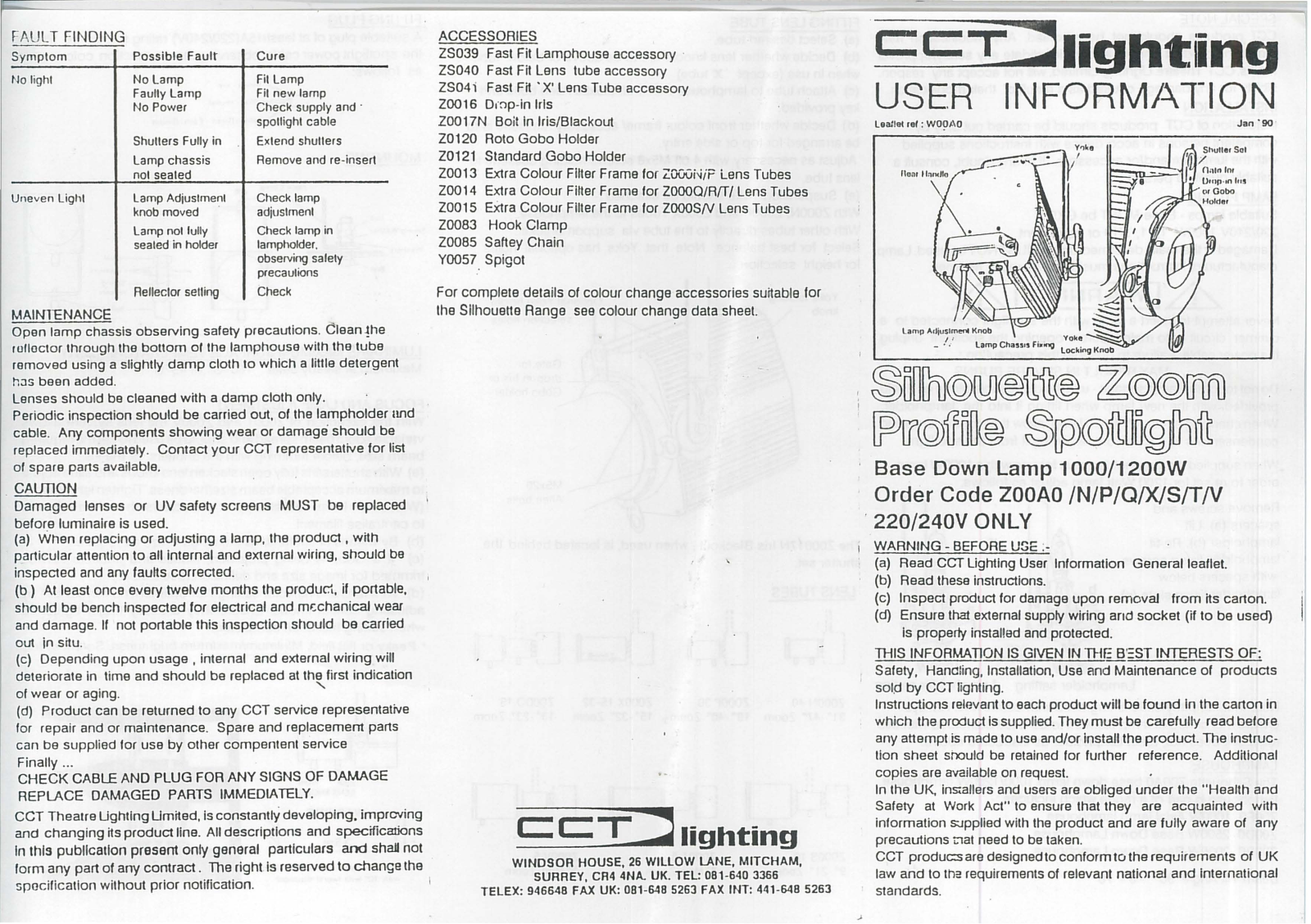 CCT Lighting Z000N, Z000X, Z000A, Z000S, Z000T User Information - ManualMachine.com