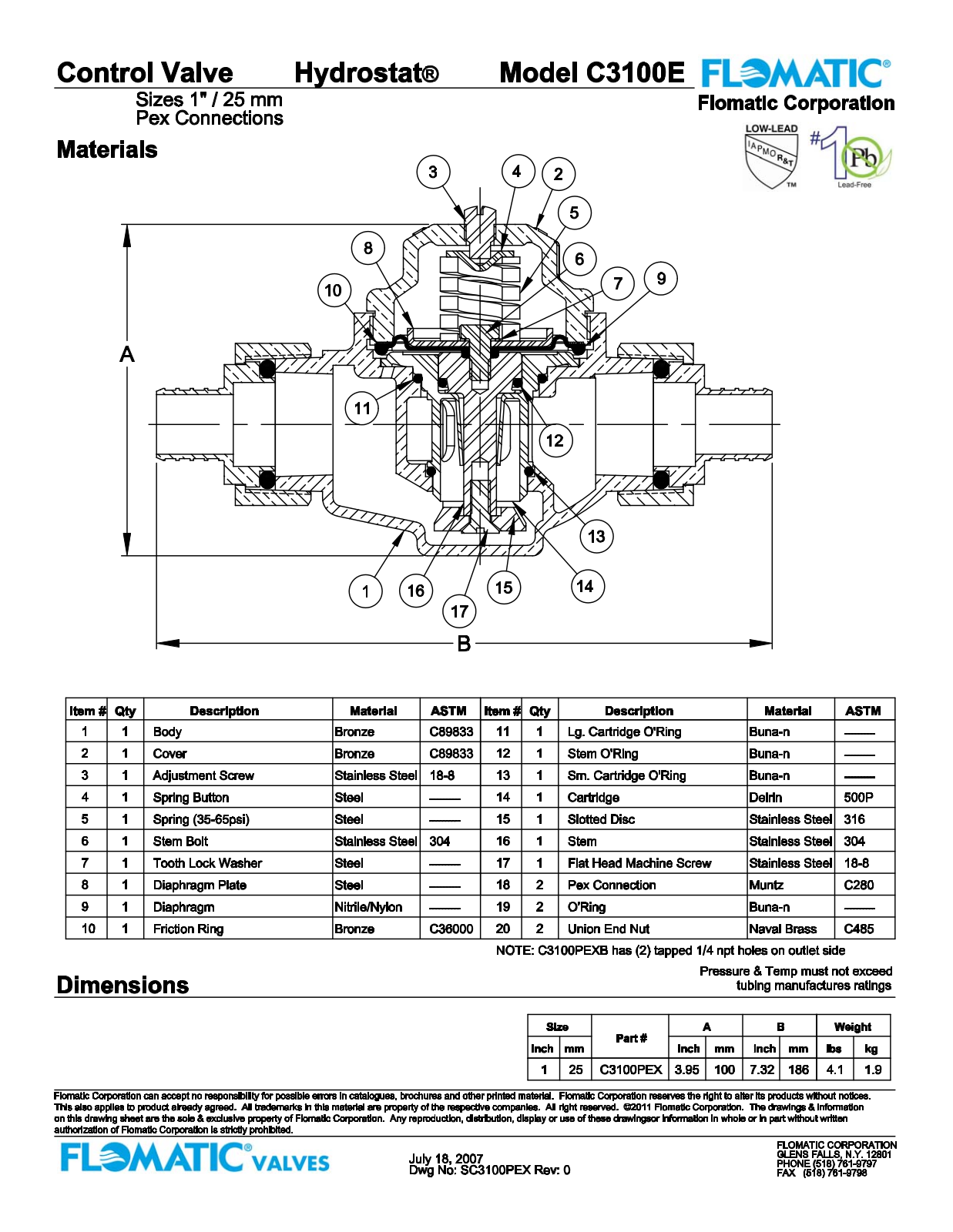 Flomatic C3100E Parts List