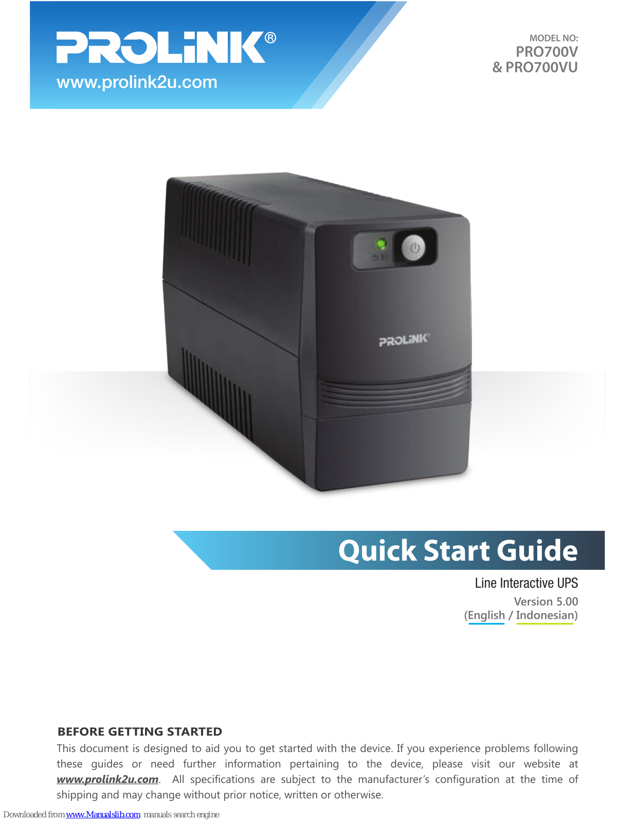 PROLiNK PRO700V, PRO700VU Quick Start Manual - ManualMachine.com