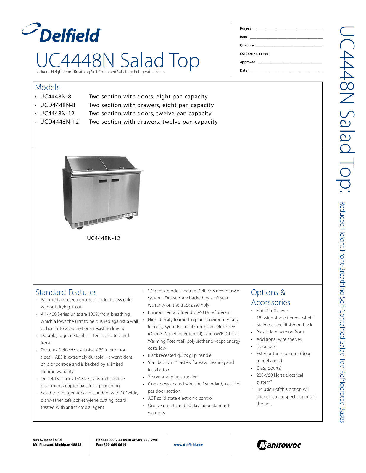 Delfield UC4448N-8, UCD4448N-8, UCD4448N-12 General Manual