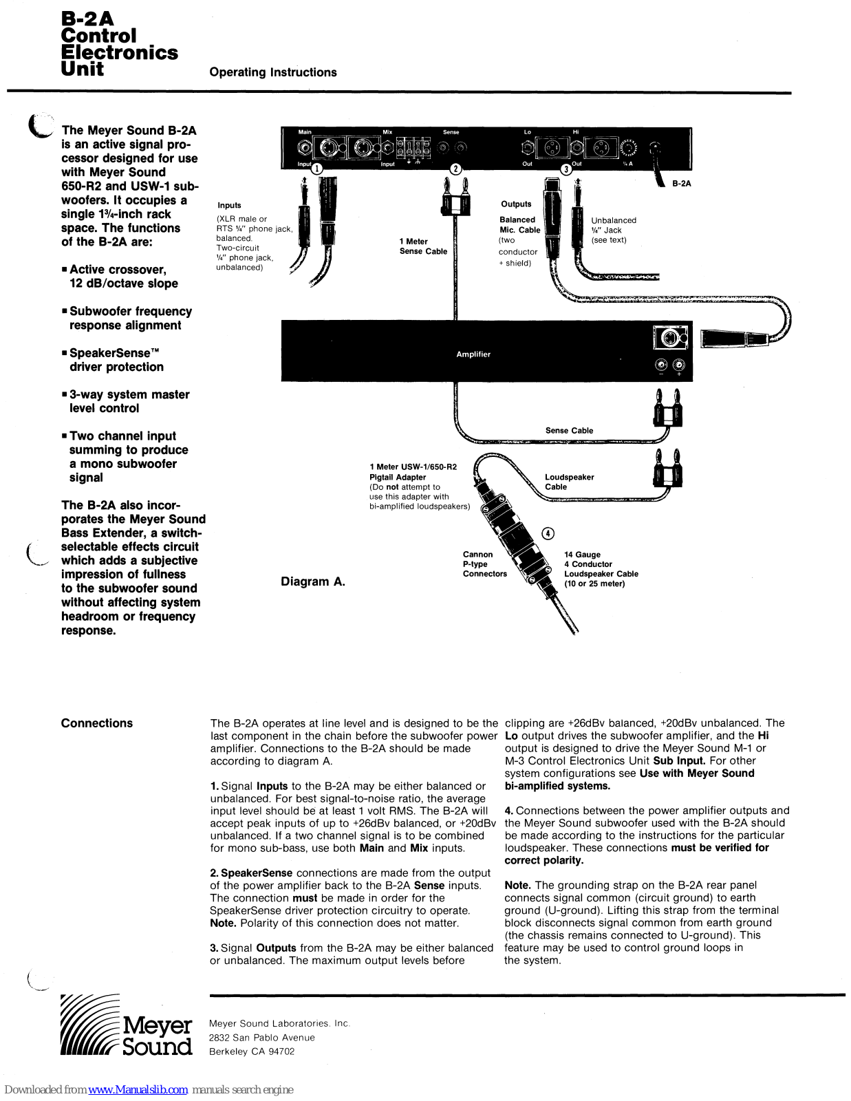 Meyer Sound B-2A Operating Instructions Manual