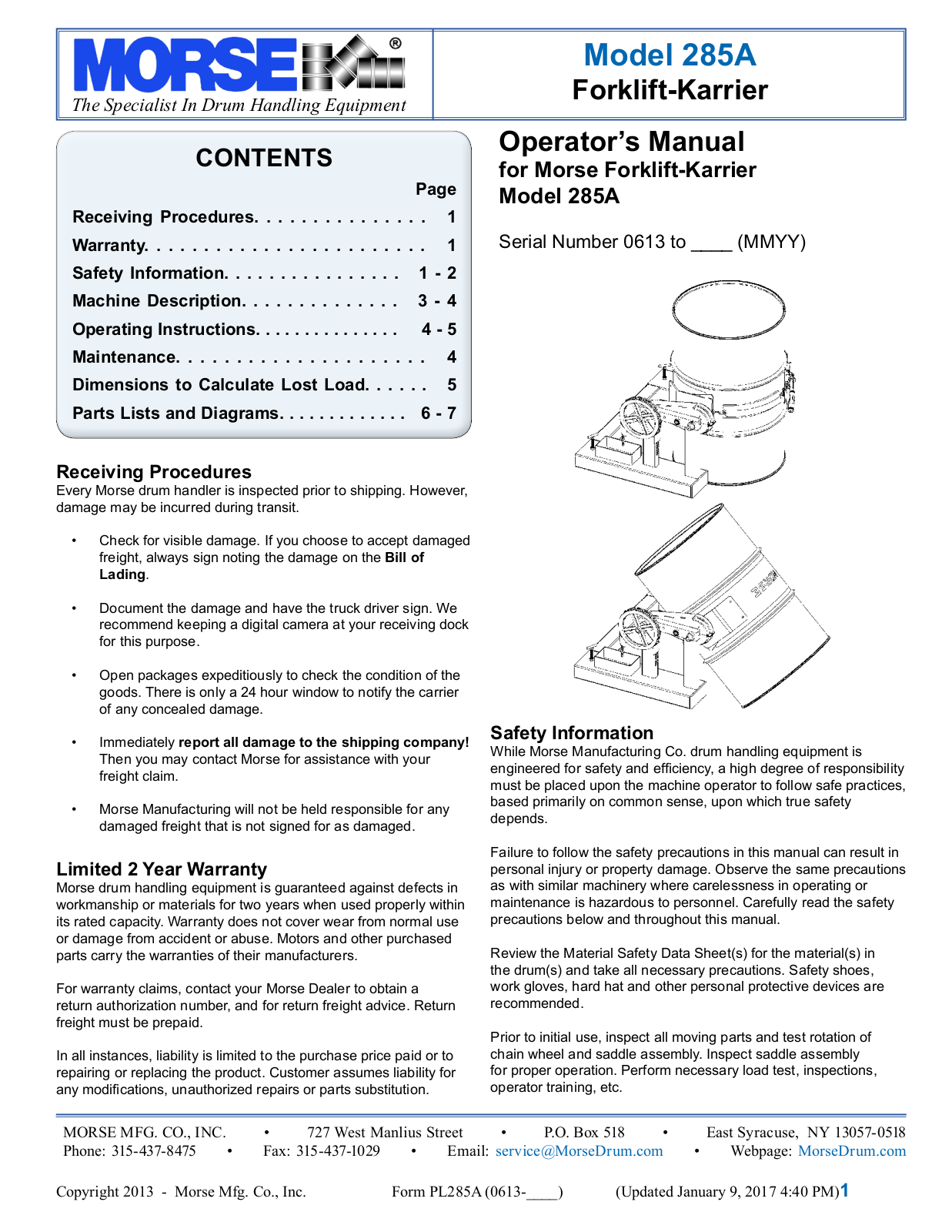 Morse 285A User Manual