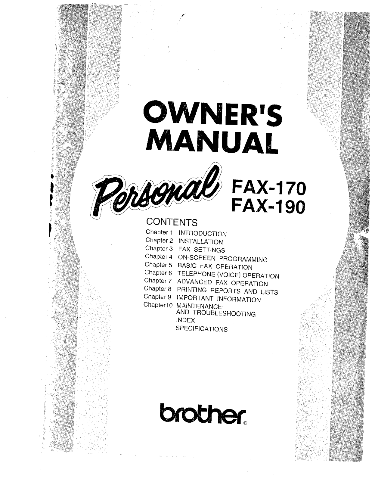 Brother FAX-170, FAX-190 Owner Manual