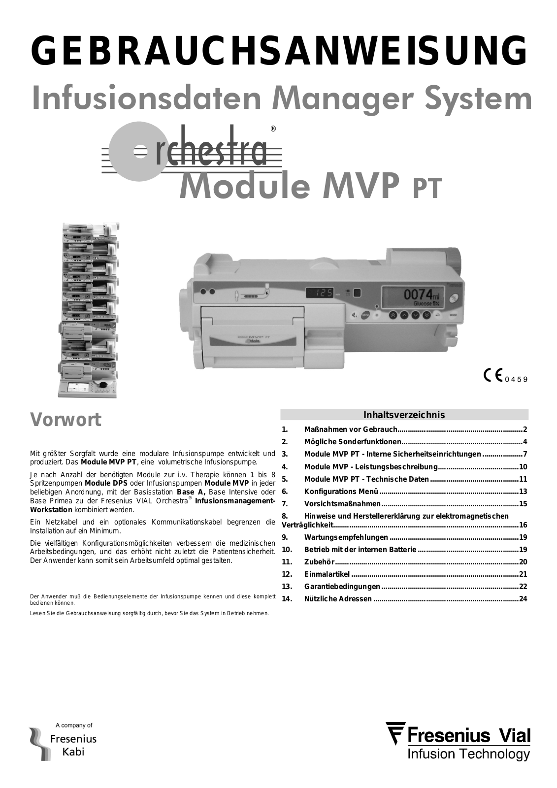 Fresenius Vial MVP, PT User manual