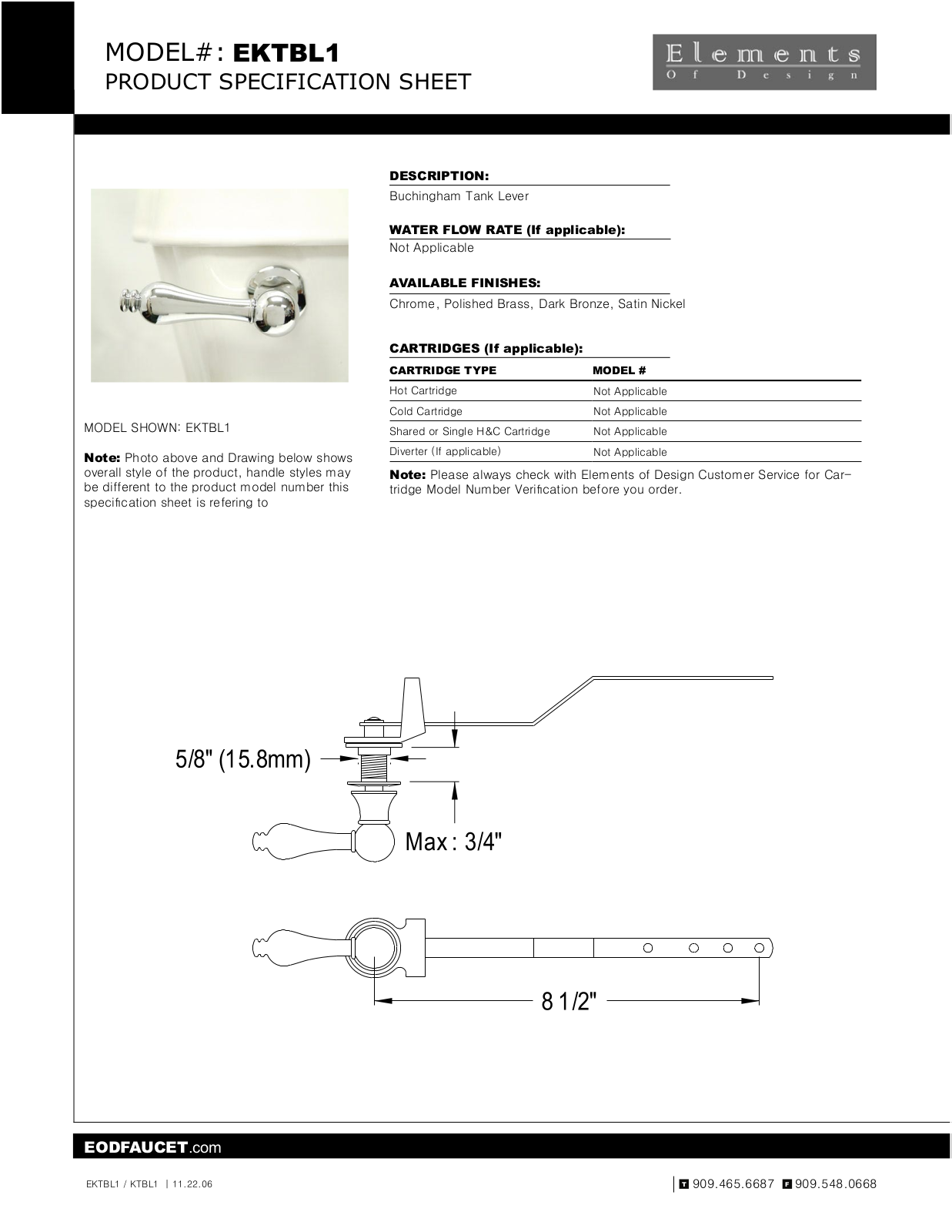 Elements of Design EDE1593 Specification Sheet - ManualMachine.com