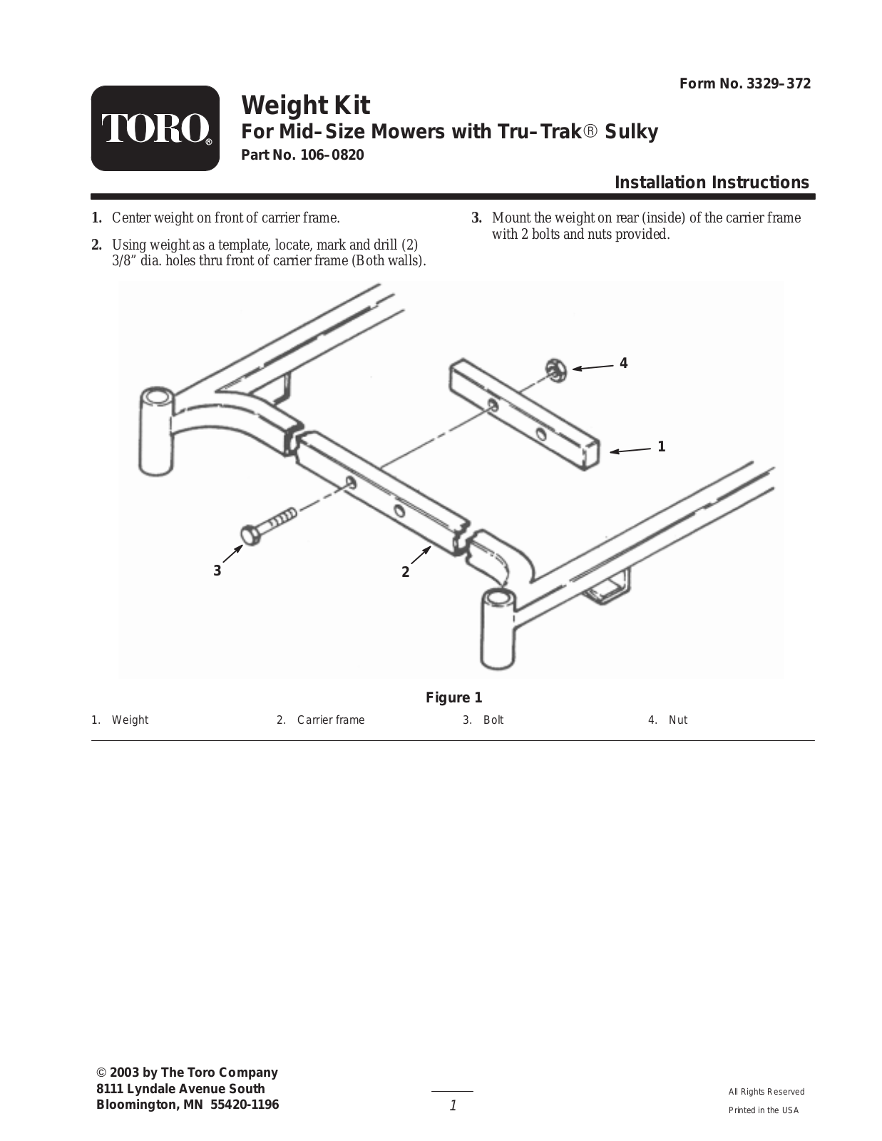 Toro 106-0820 Installation Instructions