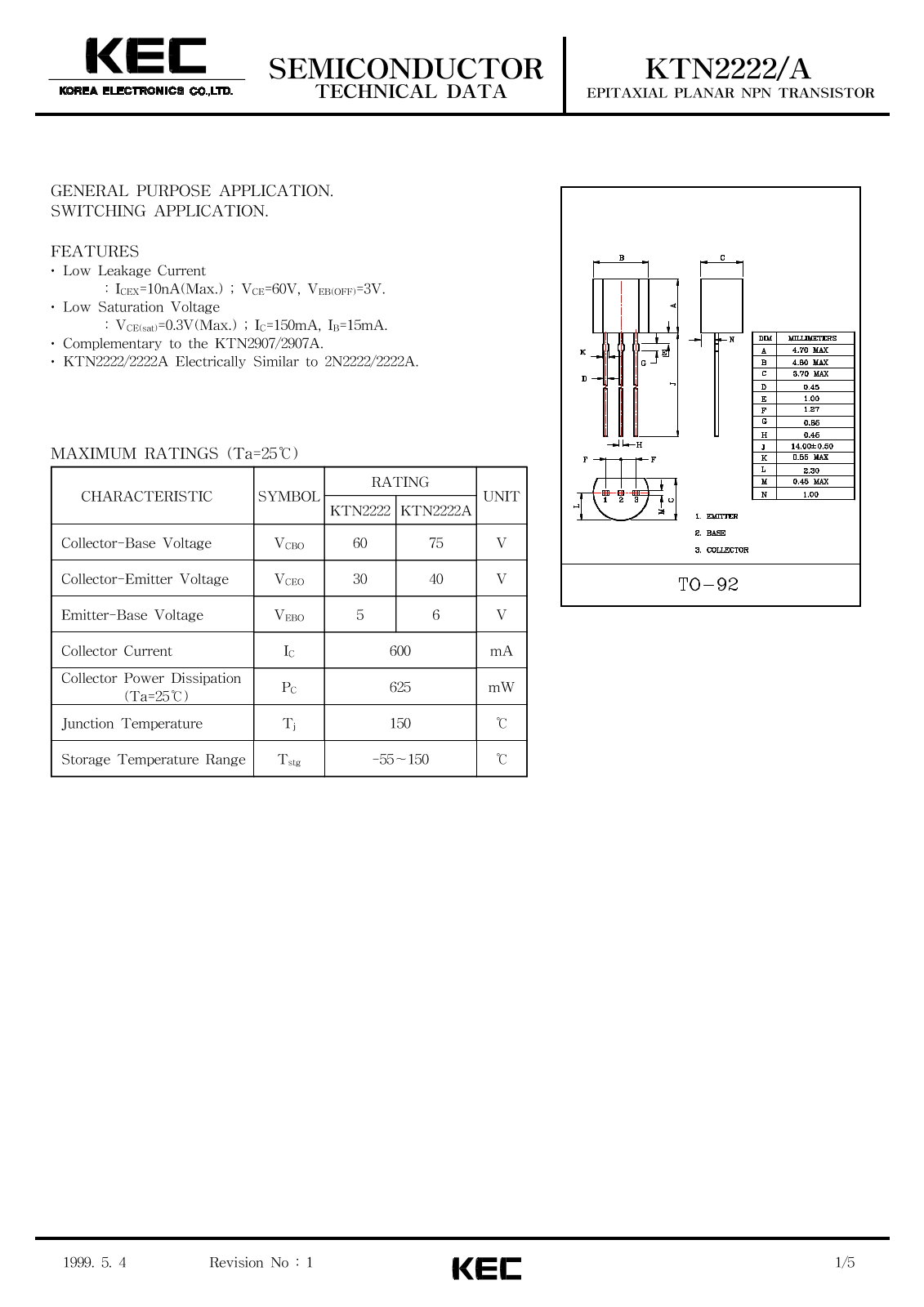 KEC KTN2222A, KTN2222 Datasheet