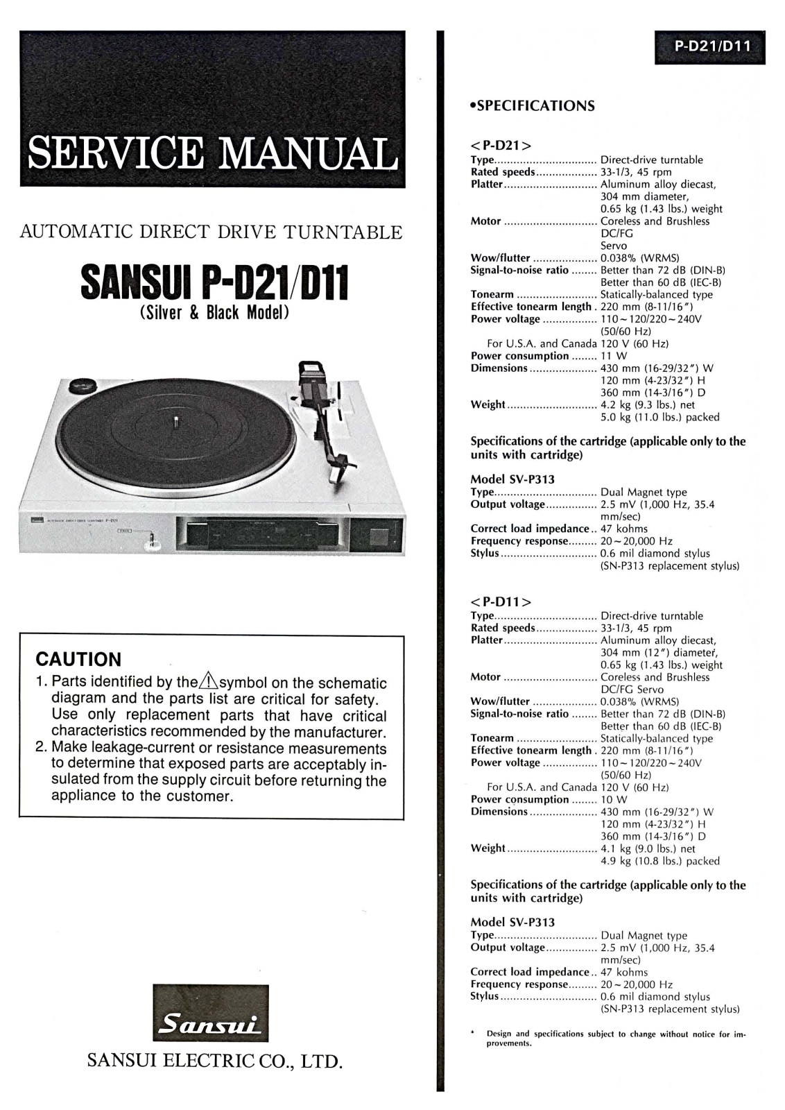 Sansui P-D21, P-D11 Service Manual