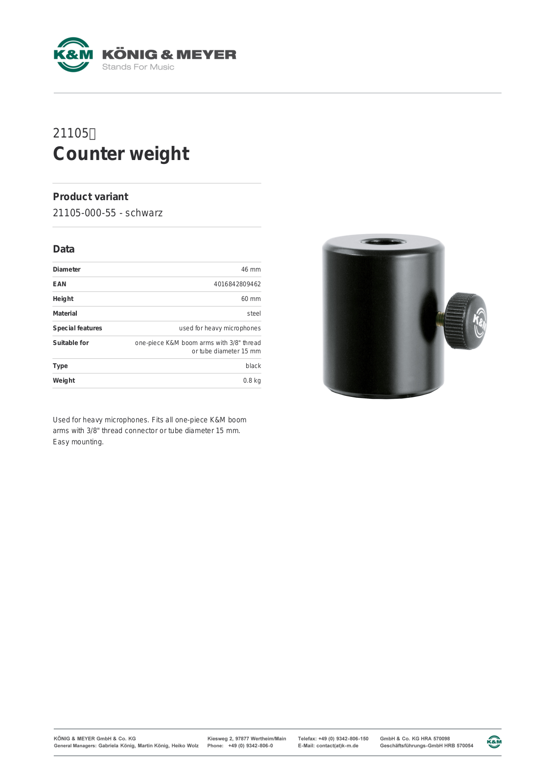 K&M 21105 Data Sheet