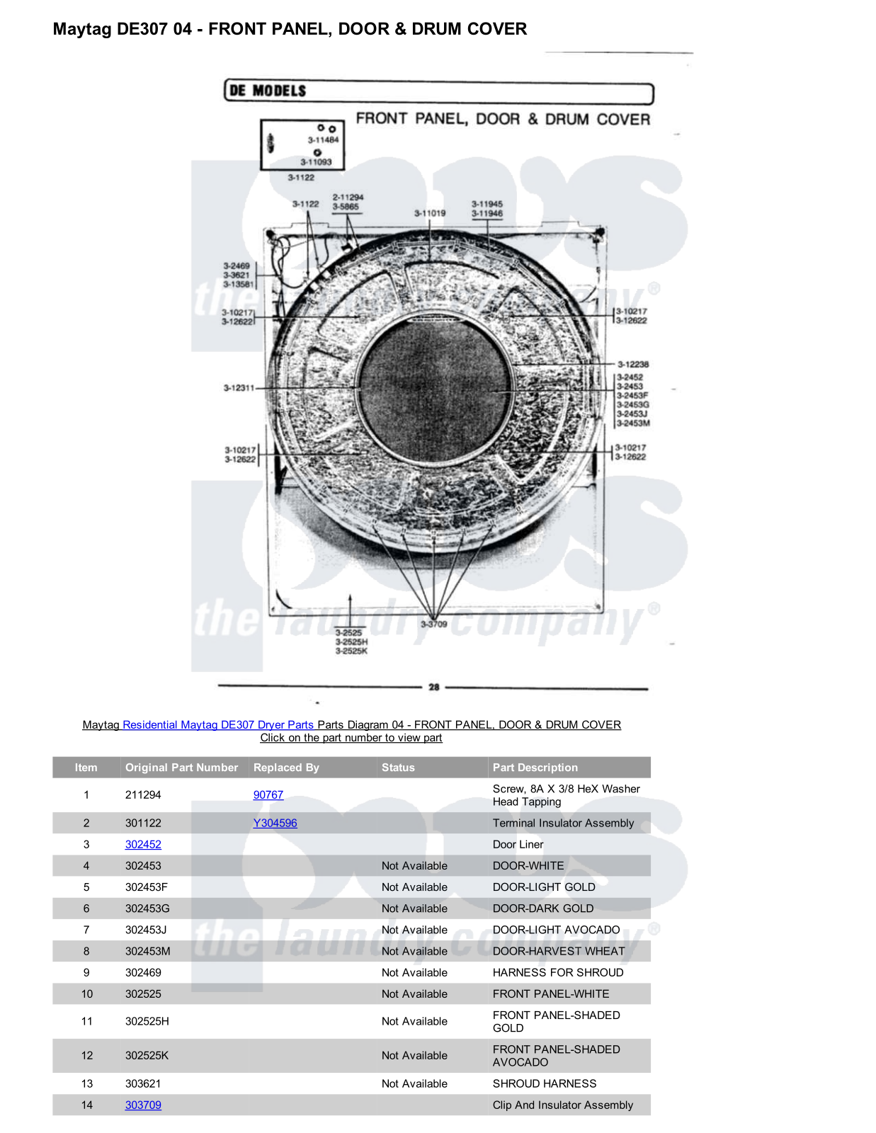 Maytag DE307 Parts Diagram