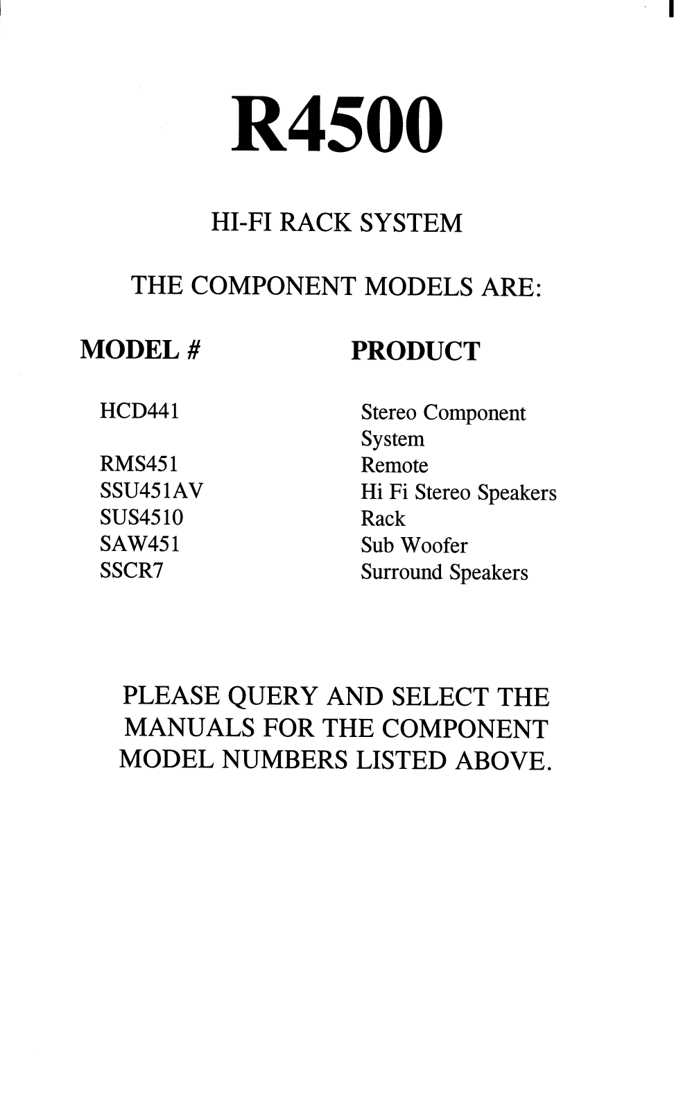 Sony R4500 Components