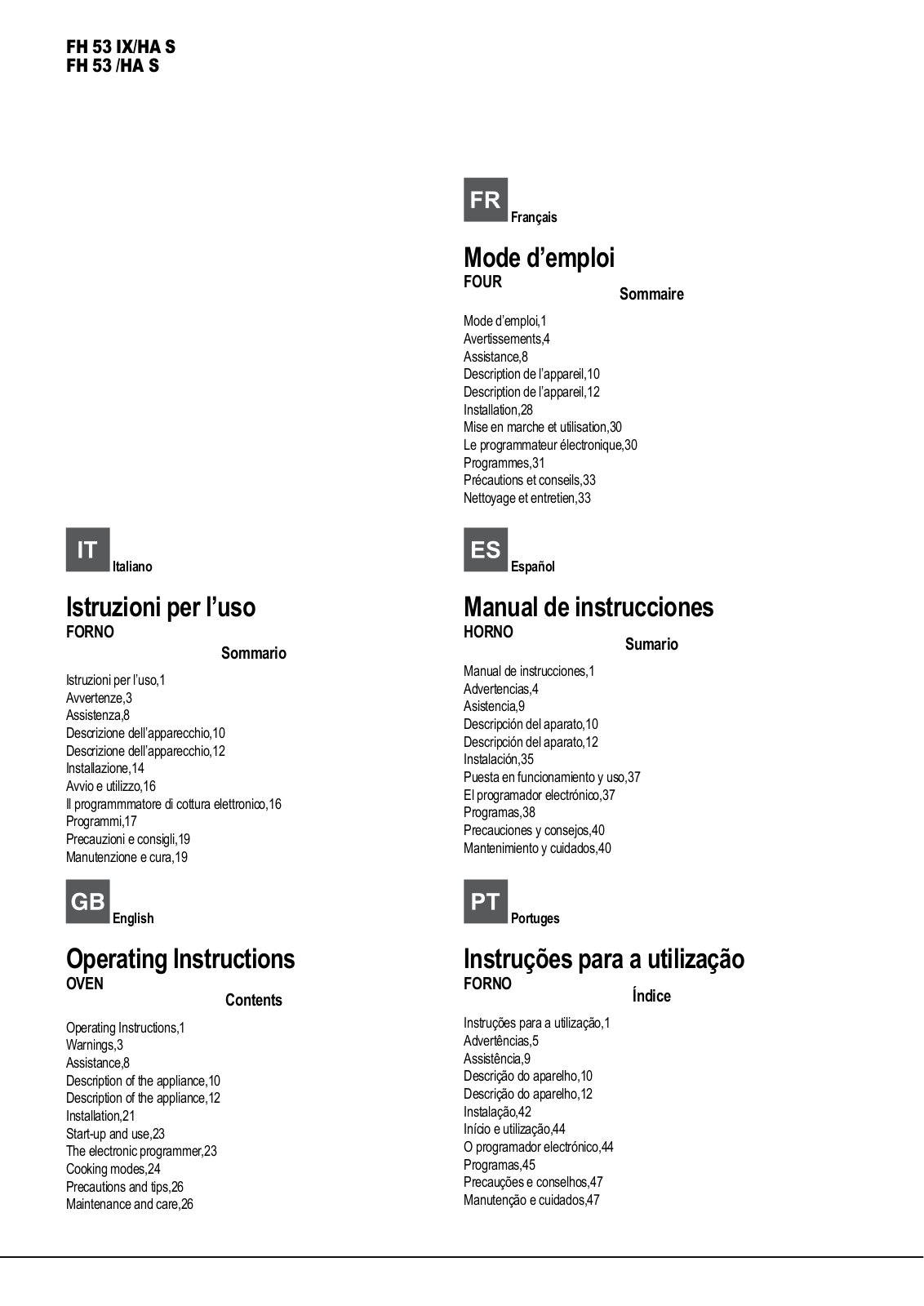 HOTPOINT/ARISTON FH 53 IX/HA S User Manual