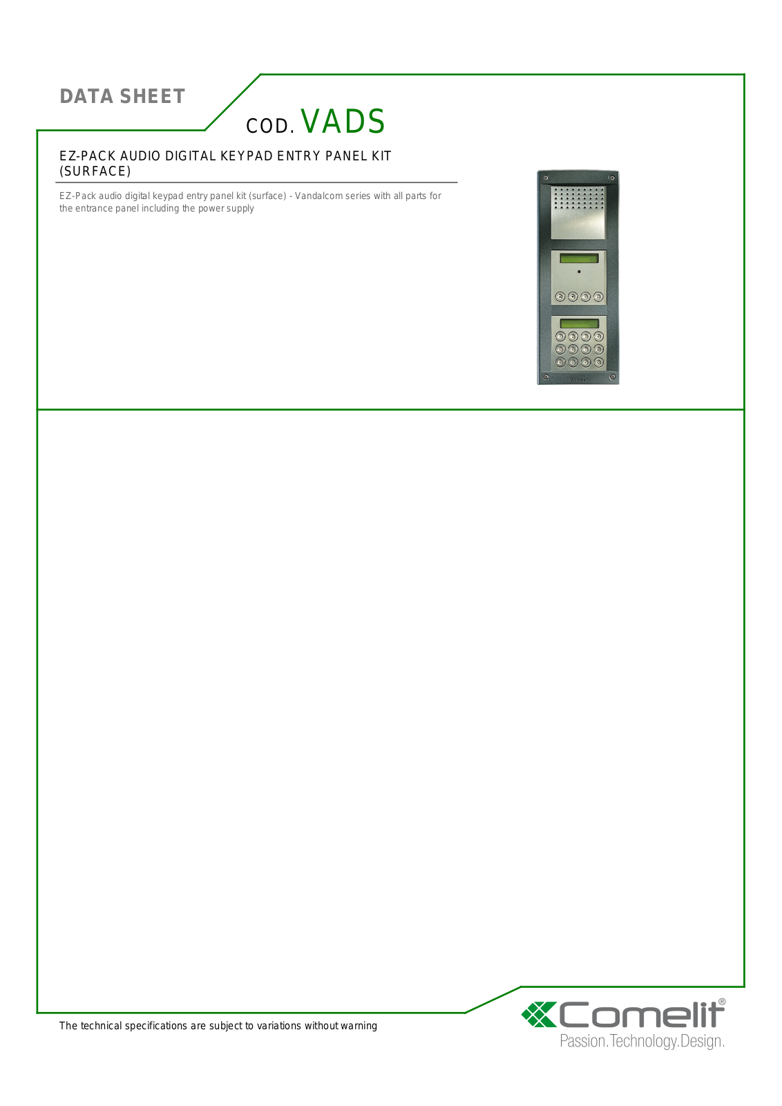 Comelit VADS Specsheet