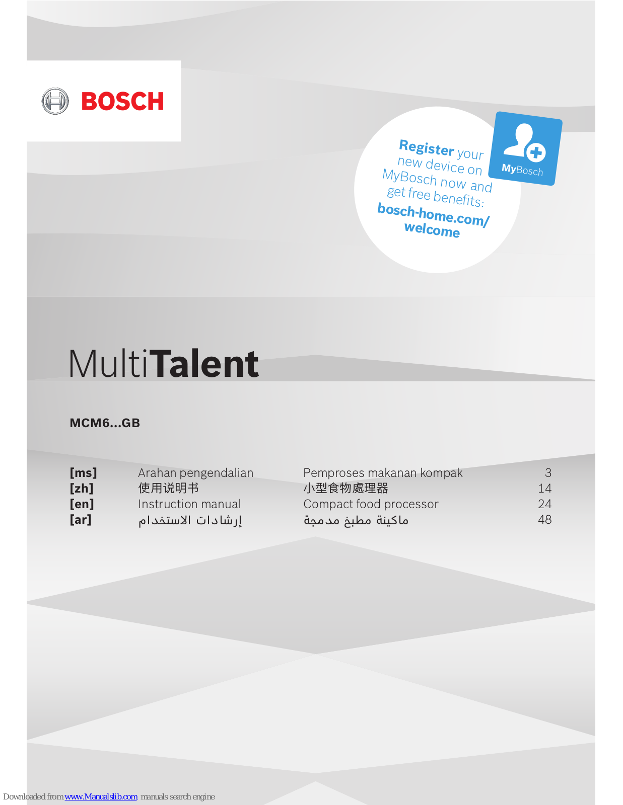 Bosch MultiTalent MCM6...GB Instruction Manual