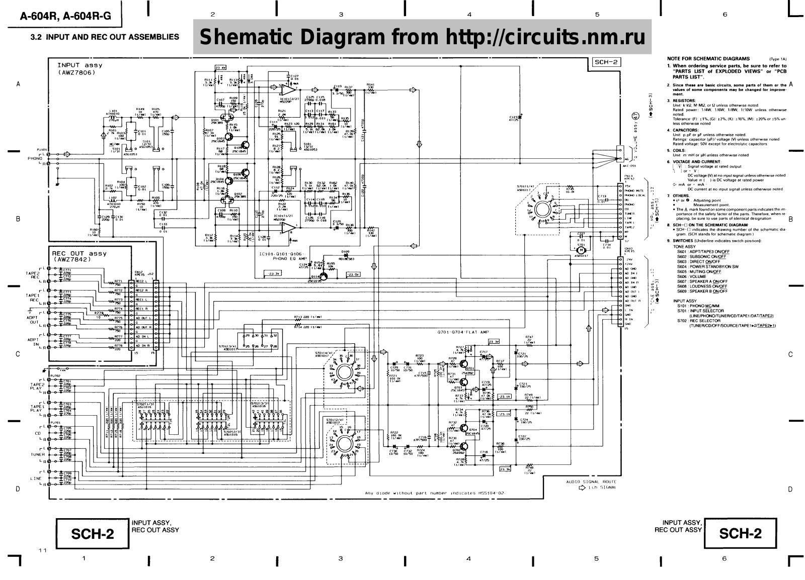 Pioneer A-604R, A-705R Schematic