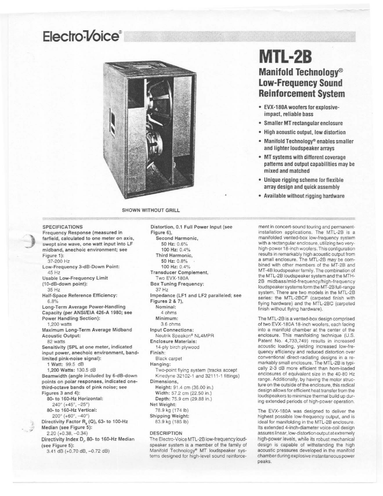 Electro-Voice MTL-2B User Manual