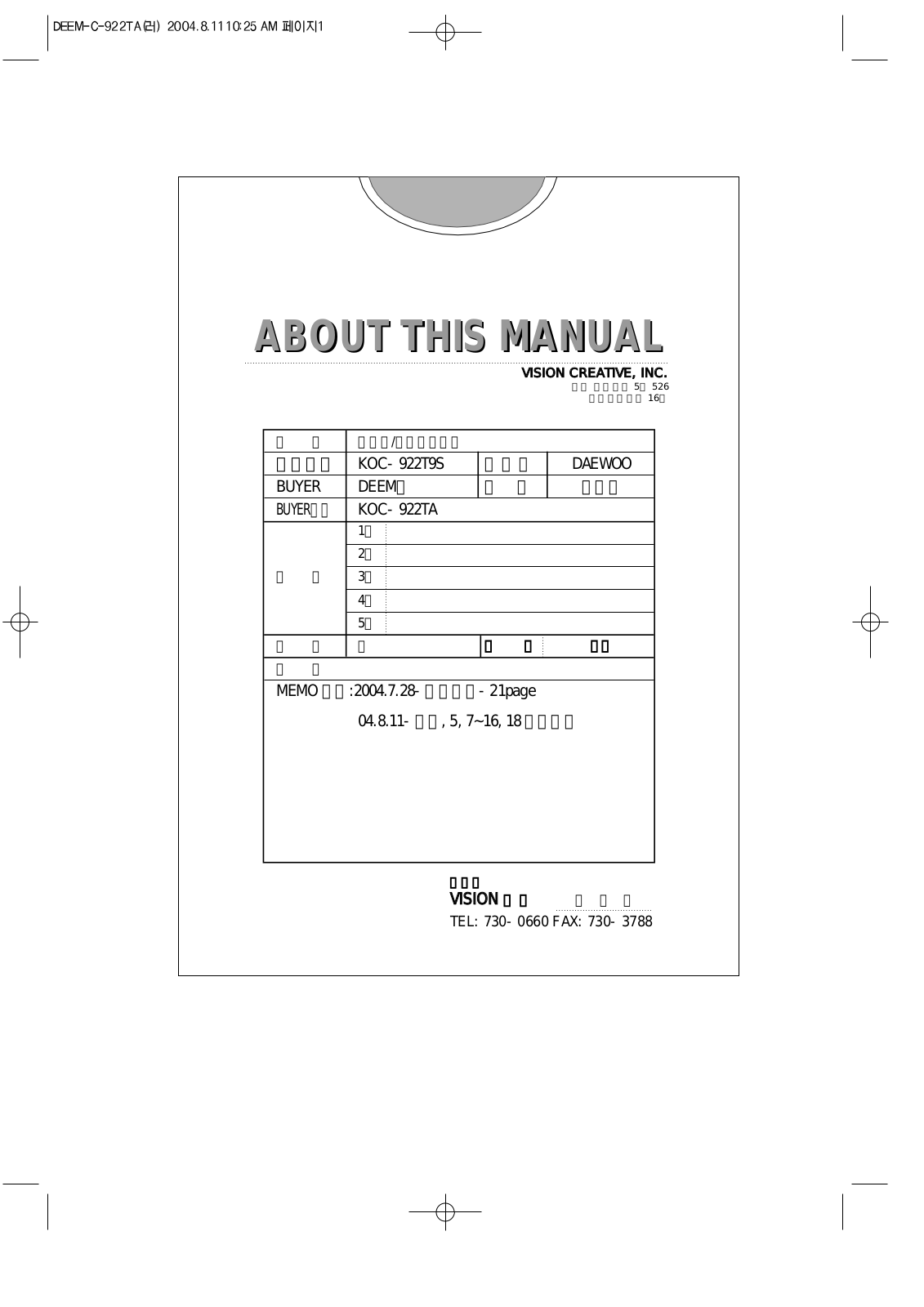 Daewoo KOC-922TA User Manual