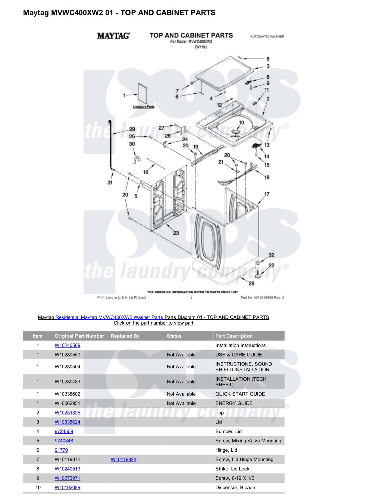 Maytag MVWC400XW2 Parts Diagram