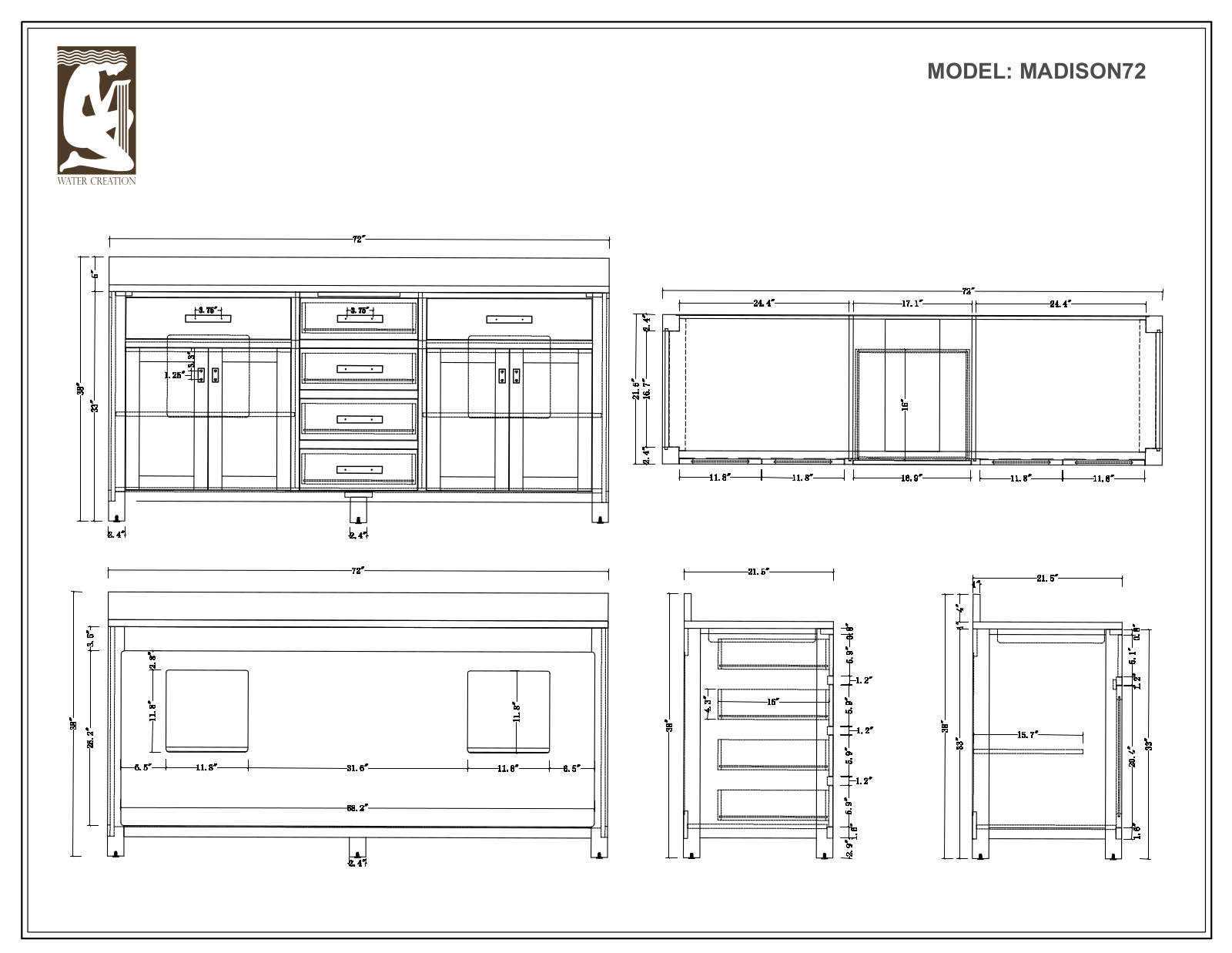 Water Creation MADISON72GC, MADISON72WC, MADISON72WCF, MADISON72WBF, MADISON72WF User Manual