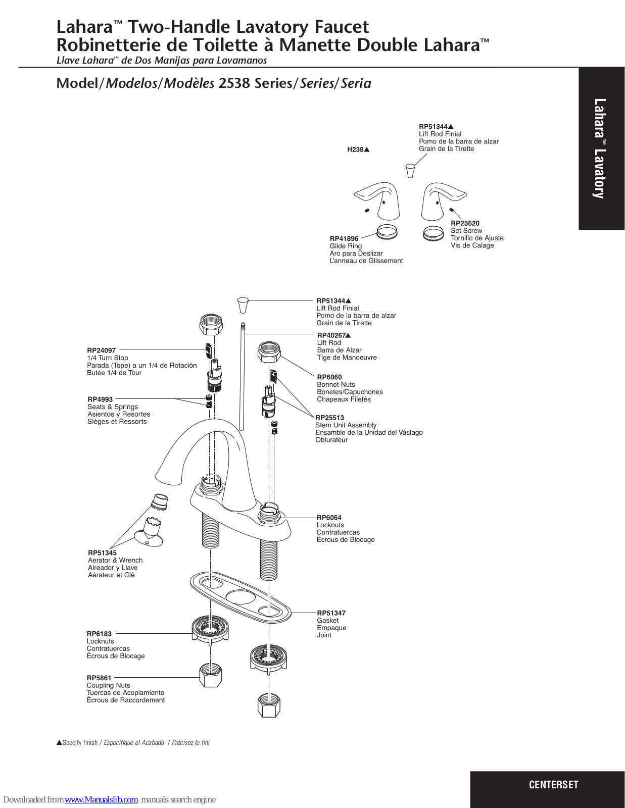 Delta Lahara 2538 Series Parts List