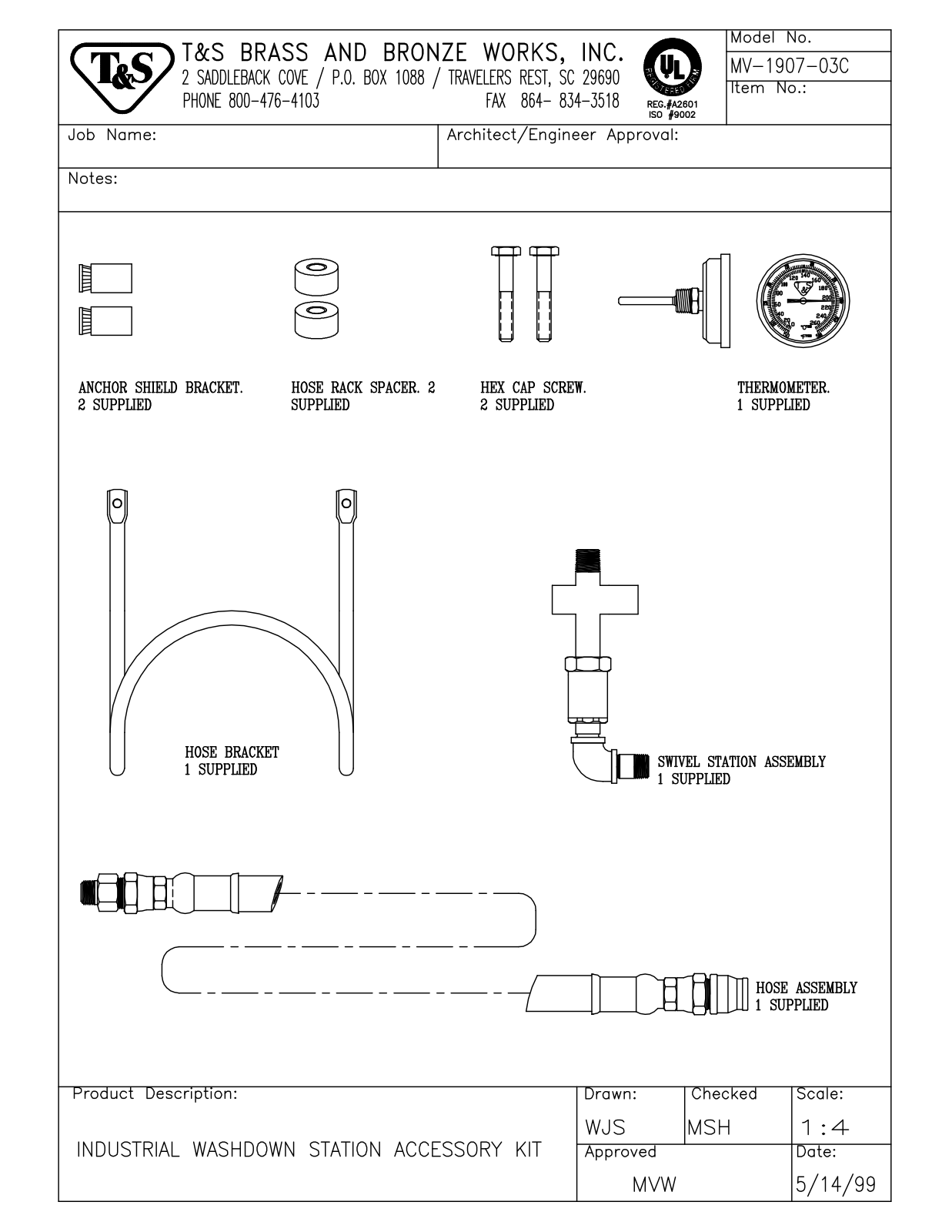 T&S Brass MV-1907-03C User Manual