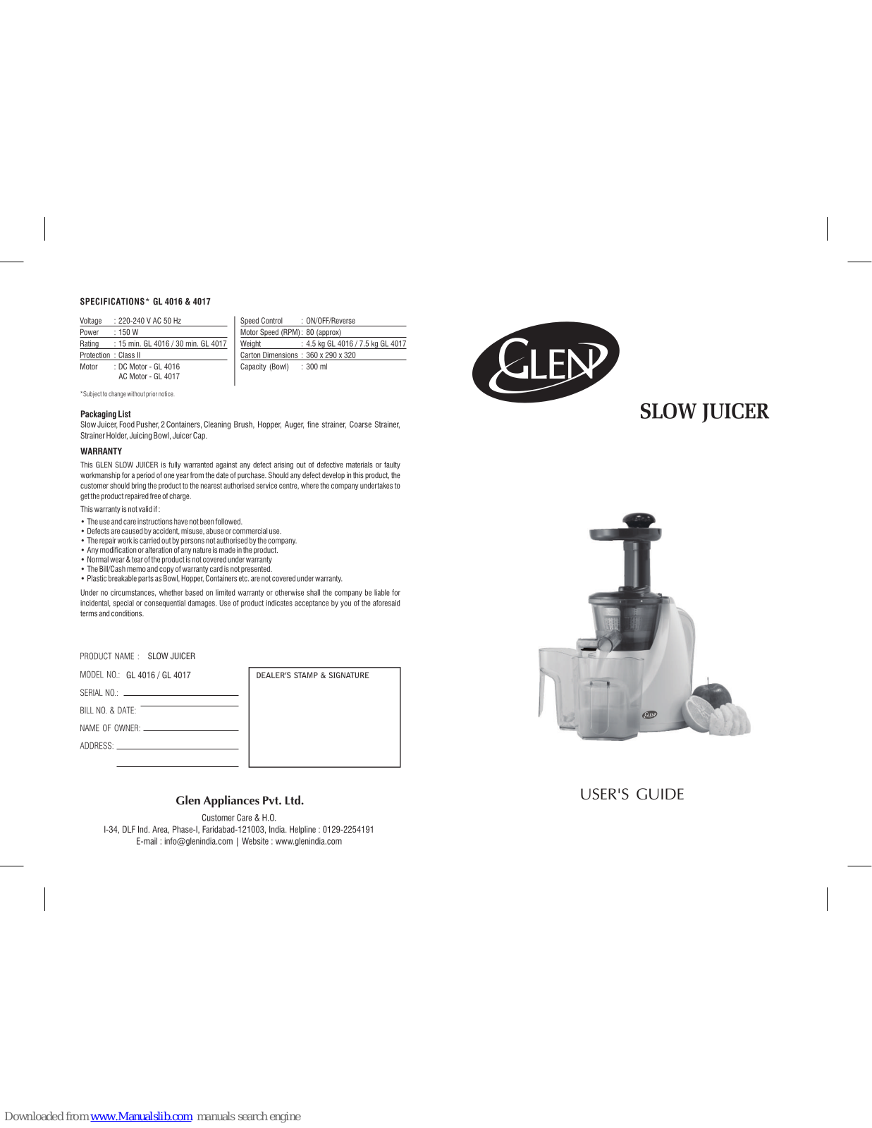 Glen GL 4016, GL 4017 User Manual