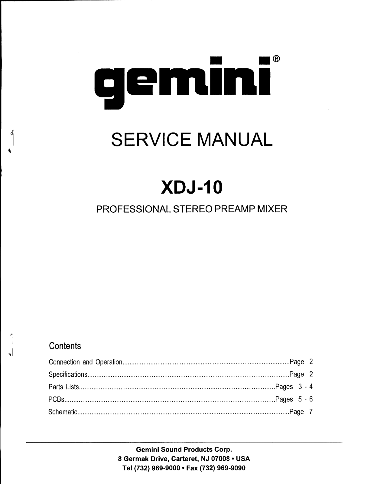 Gemini Sound XDJ-10 Service manual