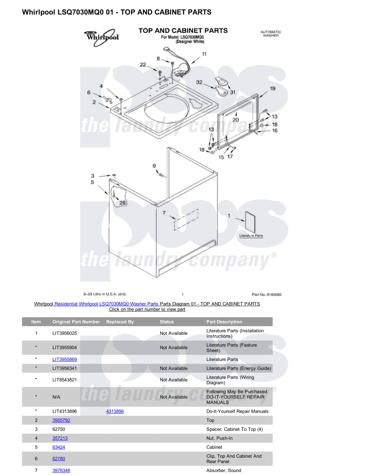 Whirlpool LSQ7030MQ0 Parts Diagram