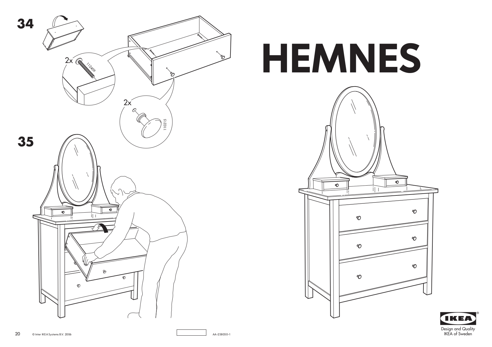 IKEA HEMNES MIRROR CHEST 43X75 Assembly Instruction