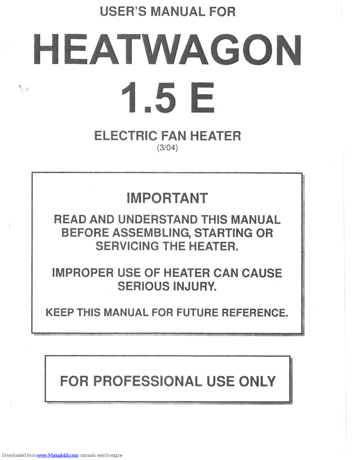 Heatwagon P1500 User Manual