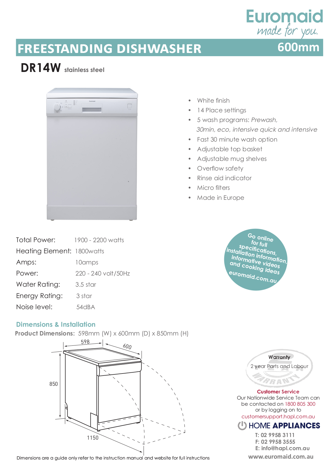 Euromaid DR14W User Manual