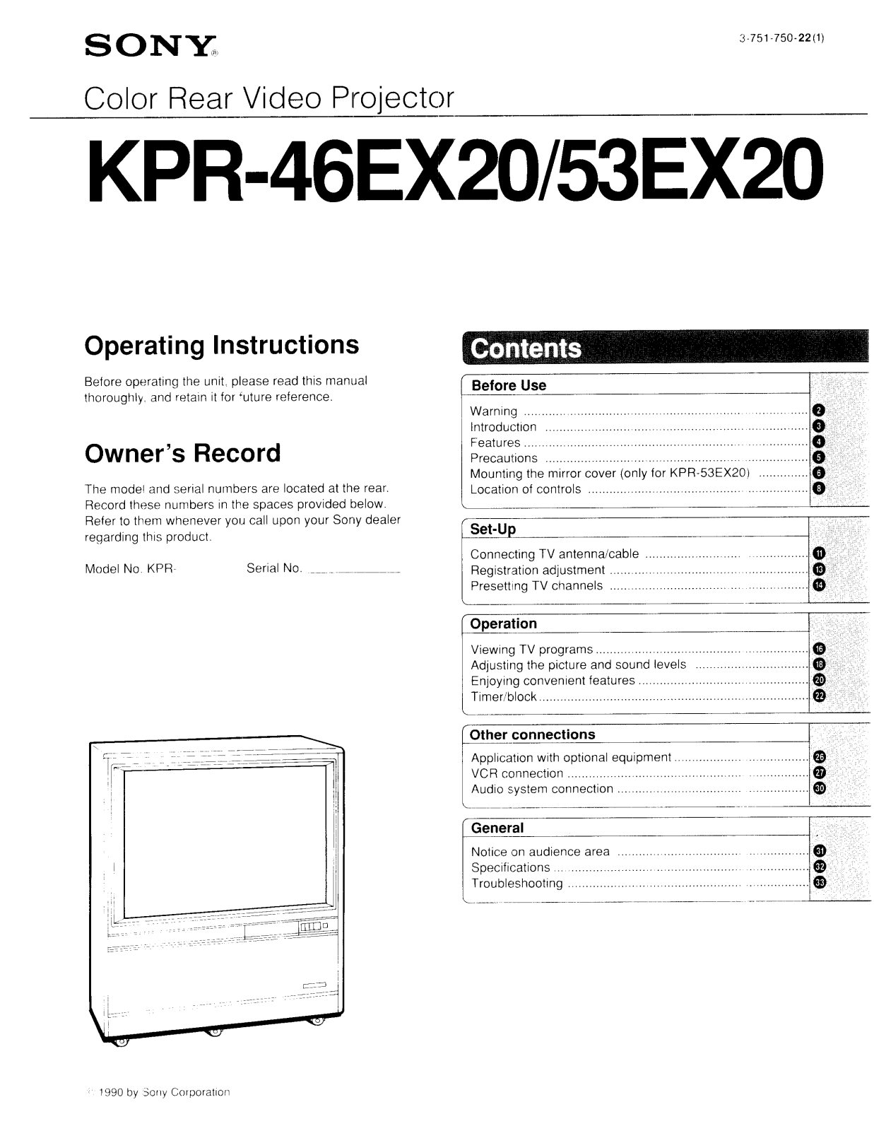 Sony KP-R46EX20, KP-R53EX20 Operating Manual