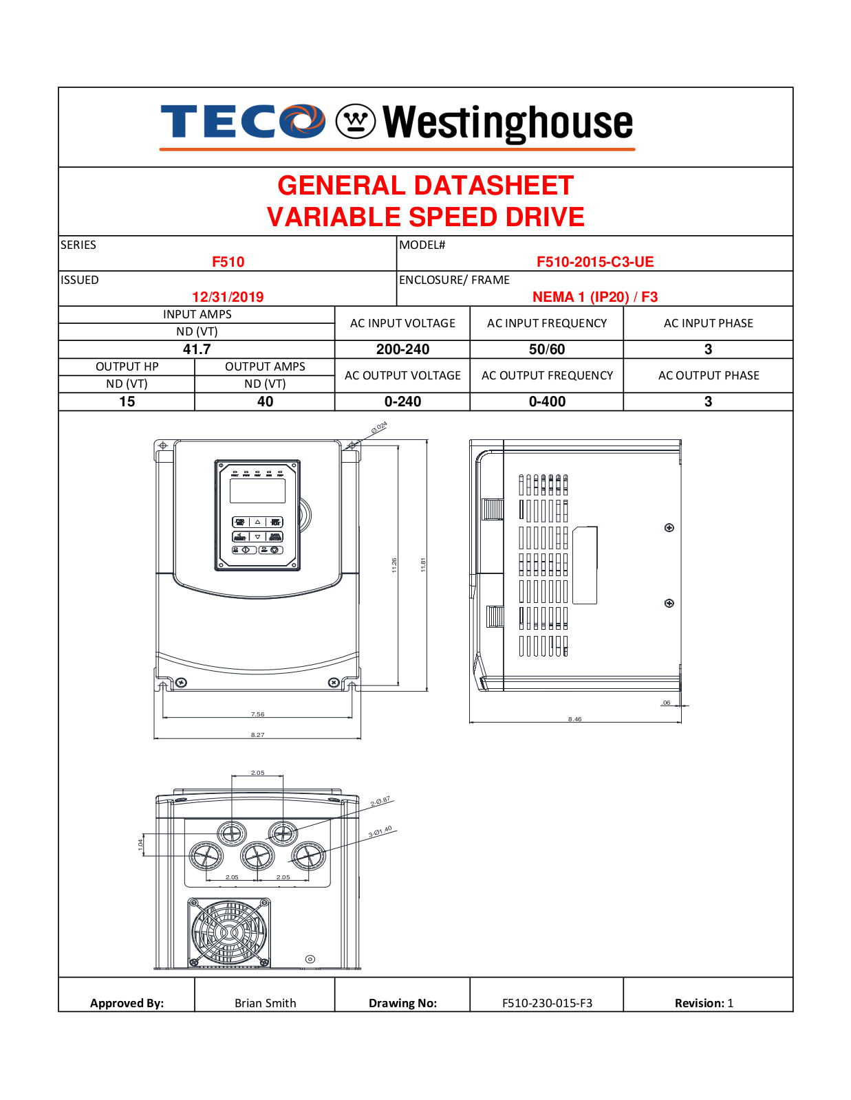 Teco F510-2015-C3-UE Data Sheet