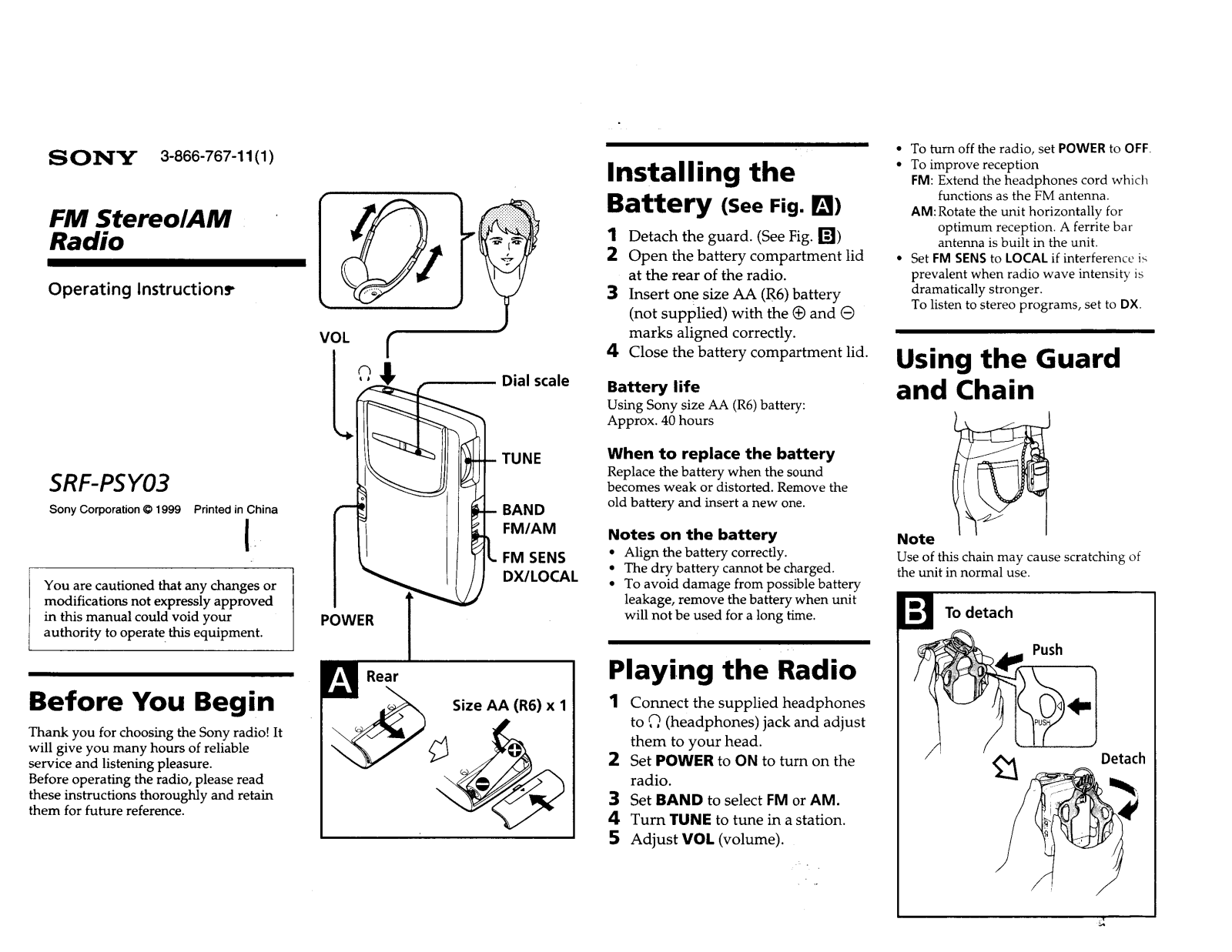 Sony SRF-PSY03 User Manual