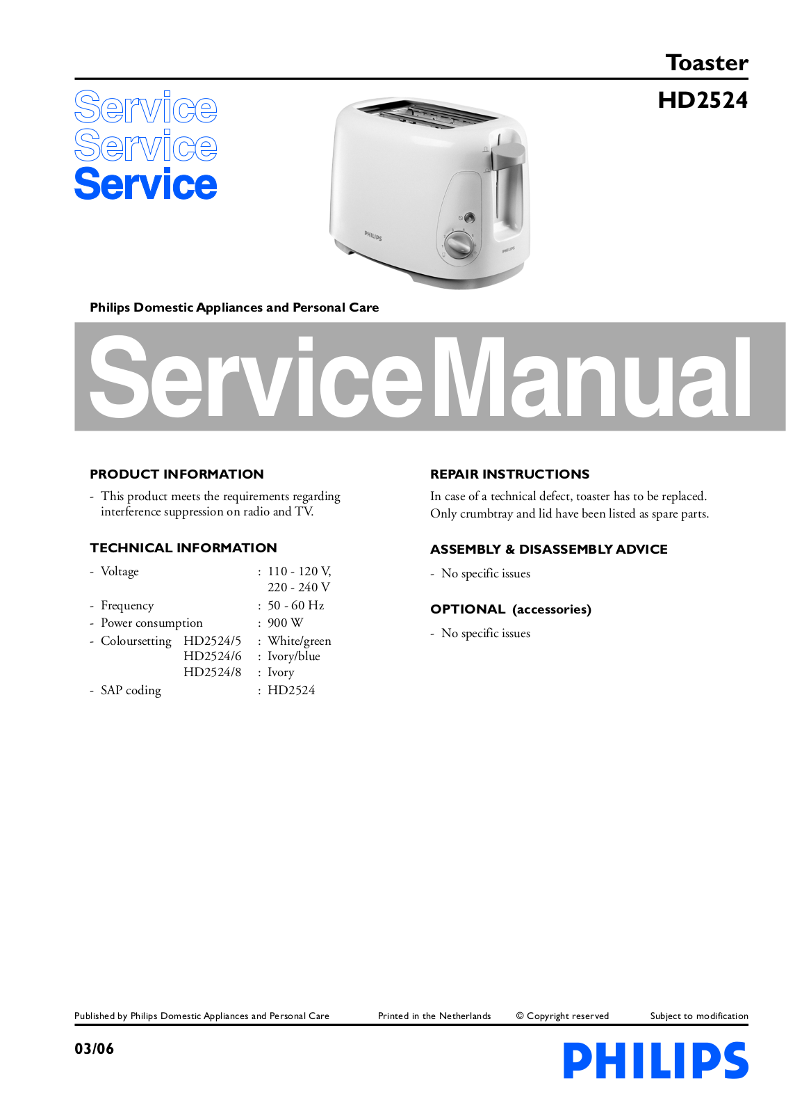 Philips HD2524 Service Manual