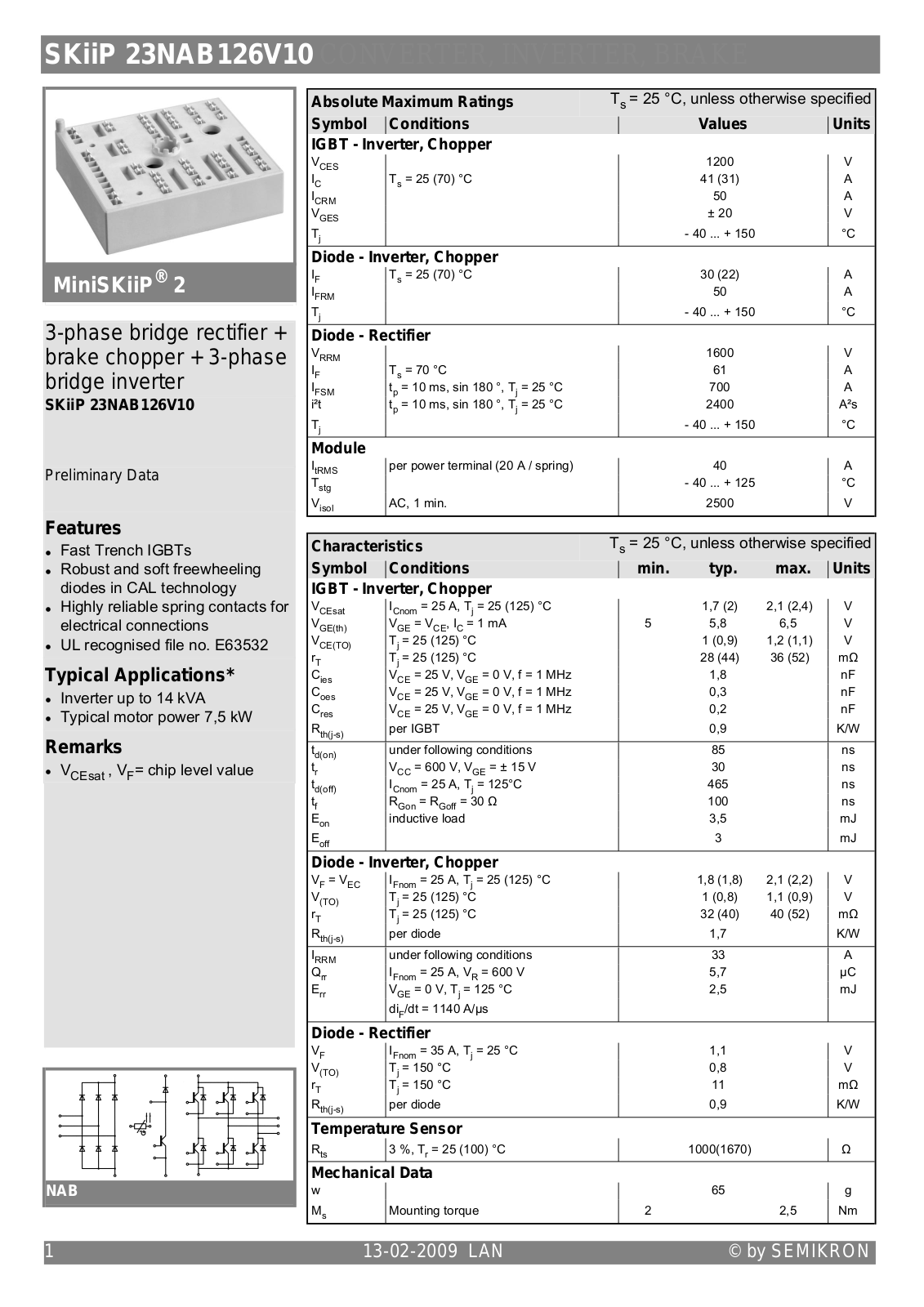 Semikron SKIIP23NAB126V10 Data Sheet