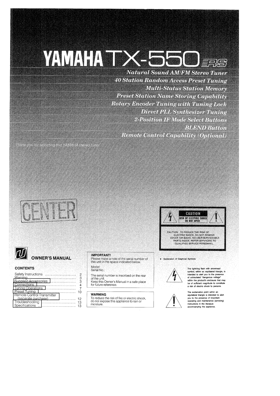 YAMAHA TX-550RS User Manual