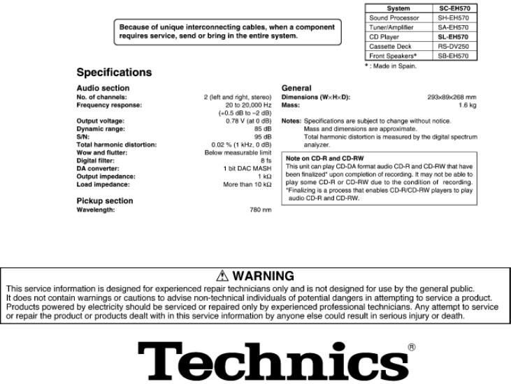 Technics SLEH-570 Service manual